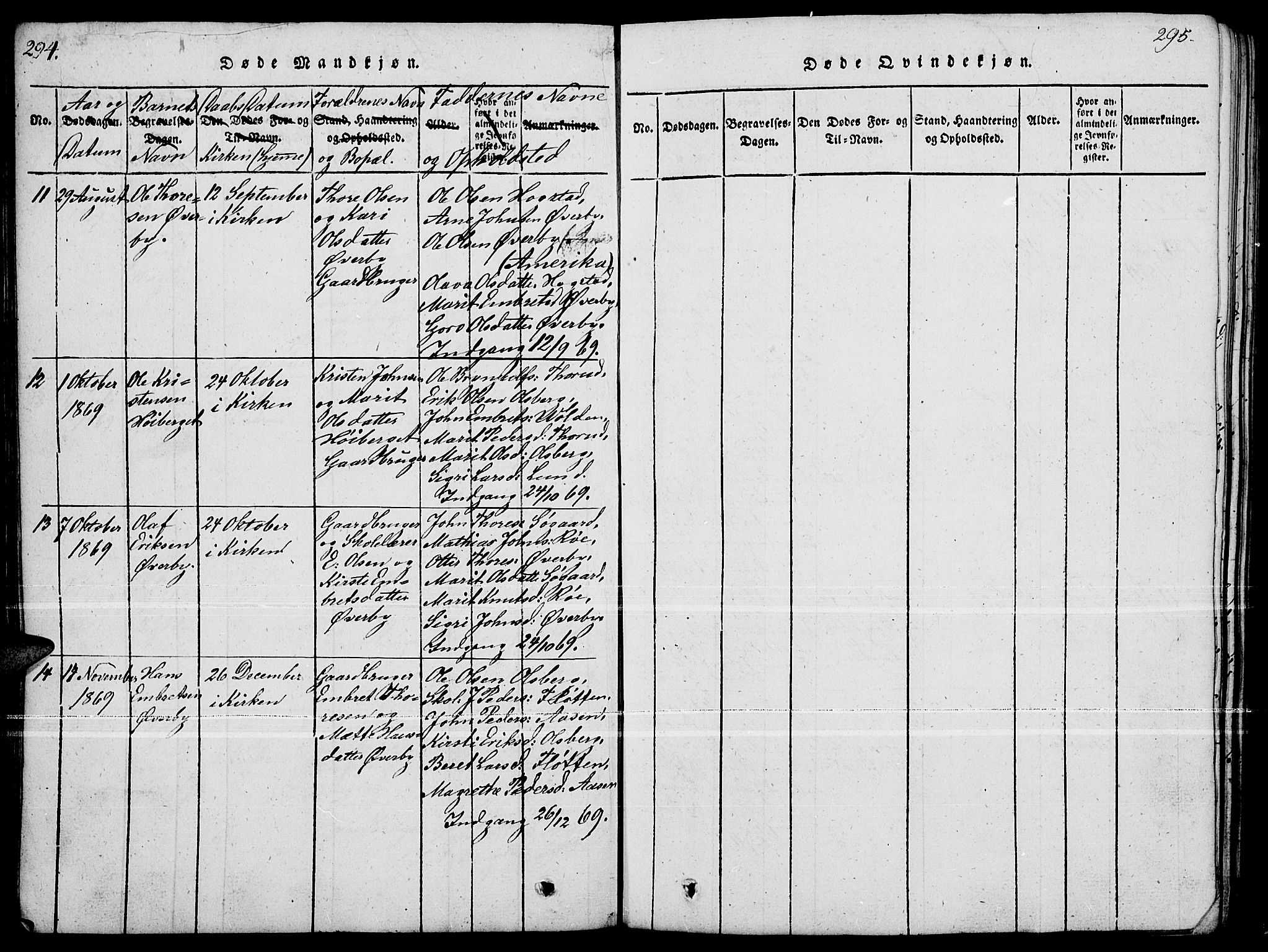 Tynset prestekontor, SAH/PREST-058/H/Ha/Hab/L0004: Parish register (copy) no. 4, 1814-1879, p. 294-295