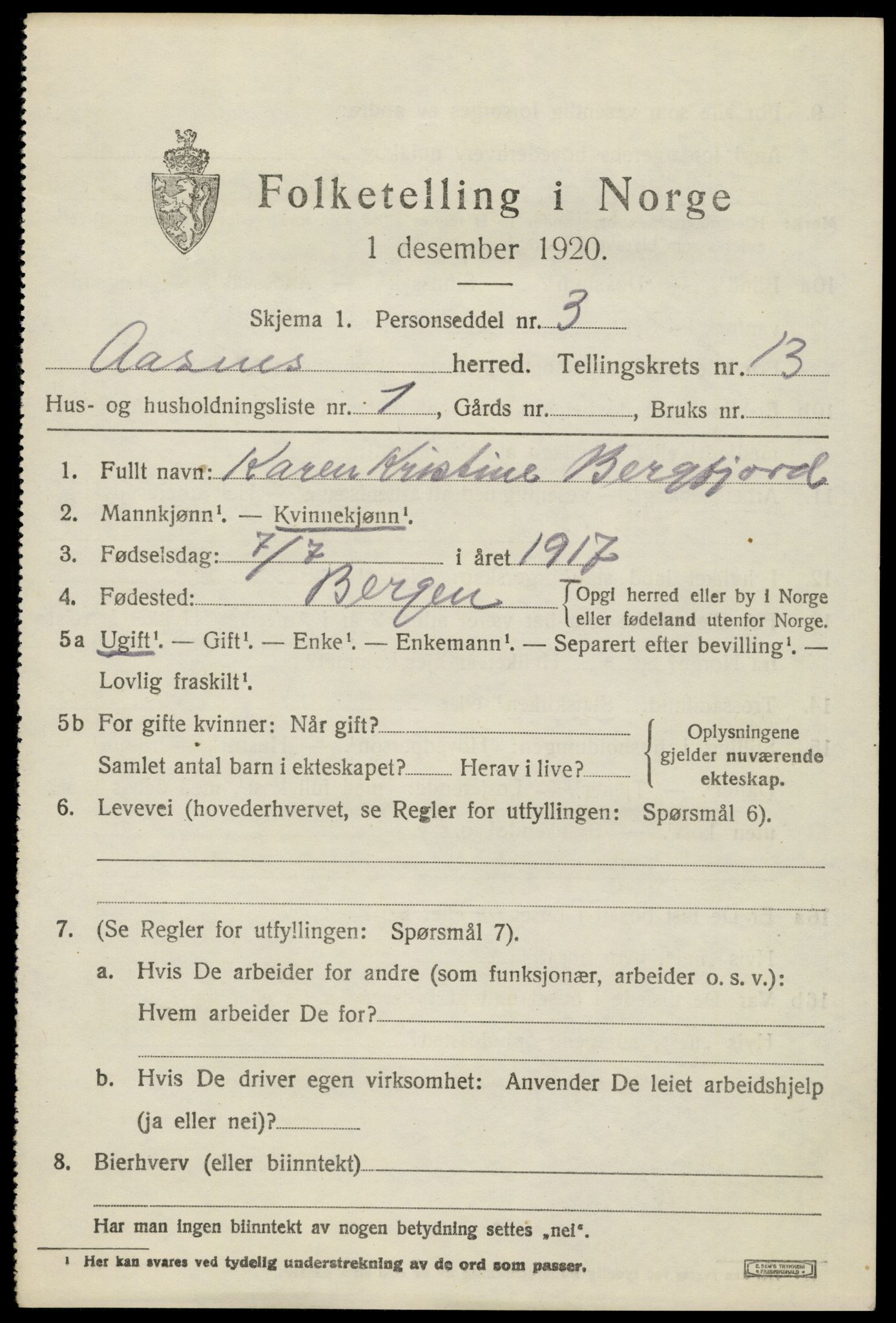 SAH, 1920 census for Åsnes, 1920, p. 12668