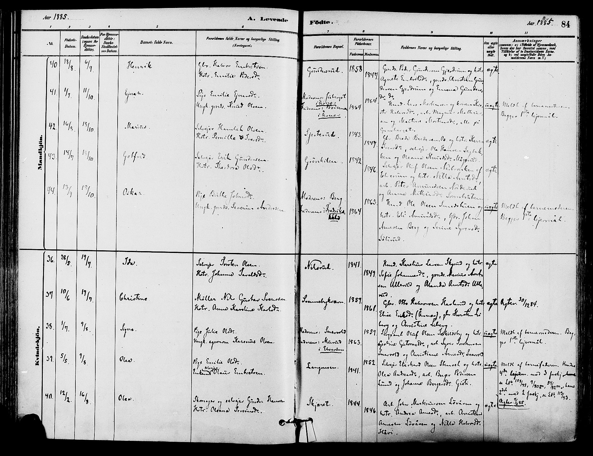 Våler prestekontor, Hedmark, AV/SAH-PREST-040/H/Ha/Haa/L0002: Parish register (official) no. 3, 1879-1911, p. 84