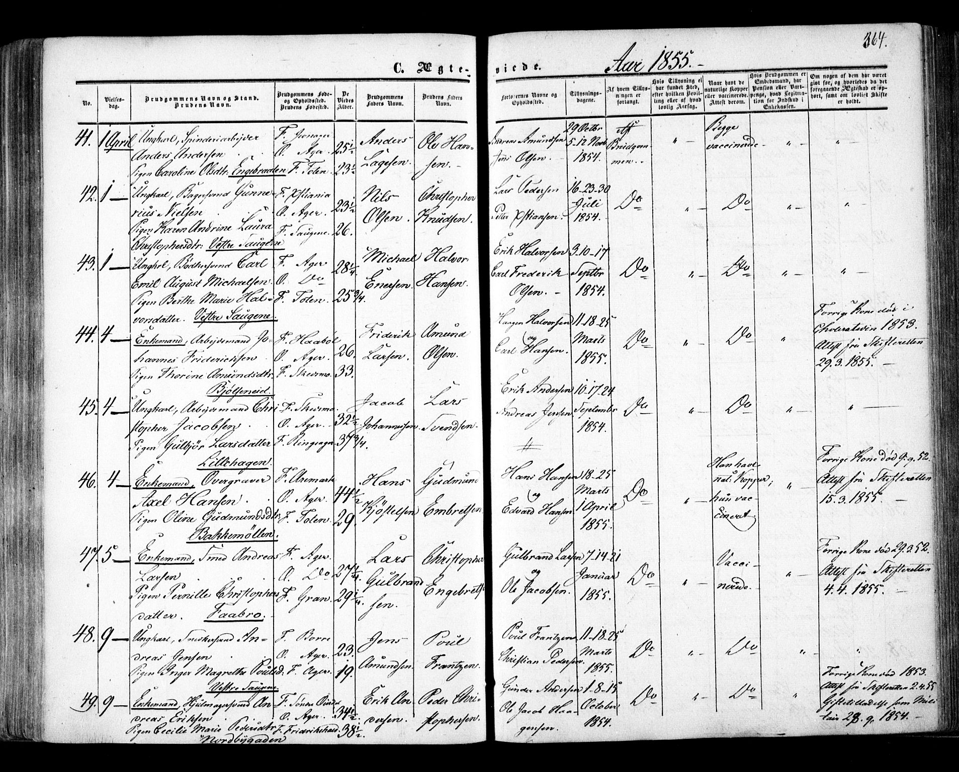 Aker prestekontor kirkebøker, SAO/A-10861/F/L0020: Parish register (official) no. 20, 1853-1857, p. 364