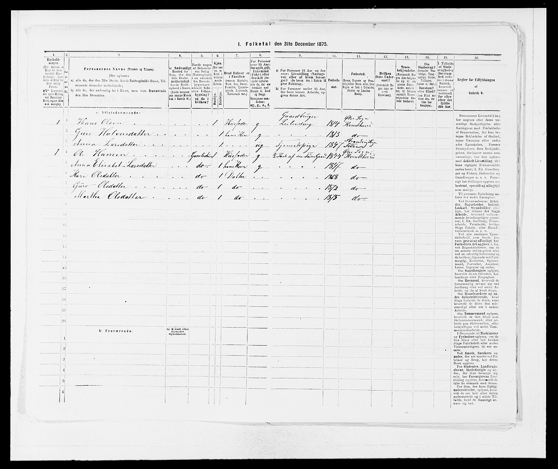 SAB, 1875 census for 1224P Kvinnherad, 1875, p. 198