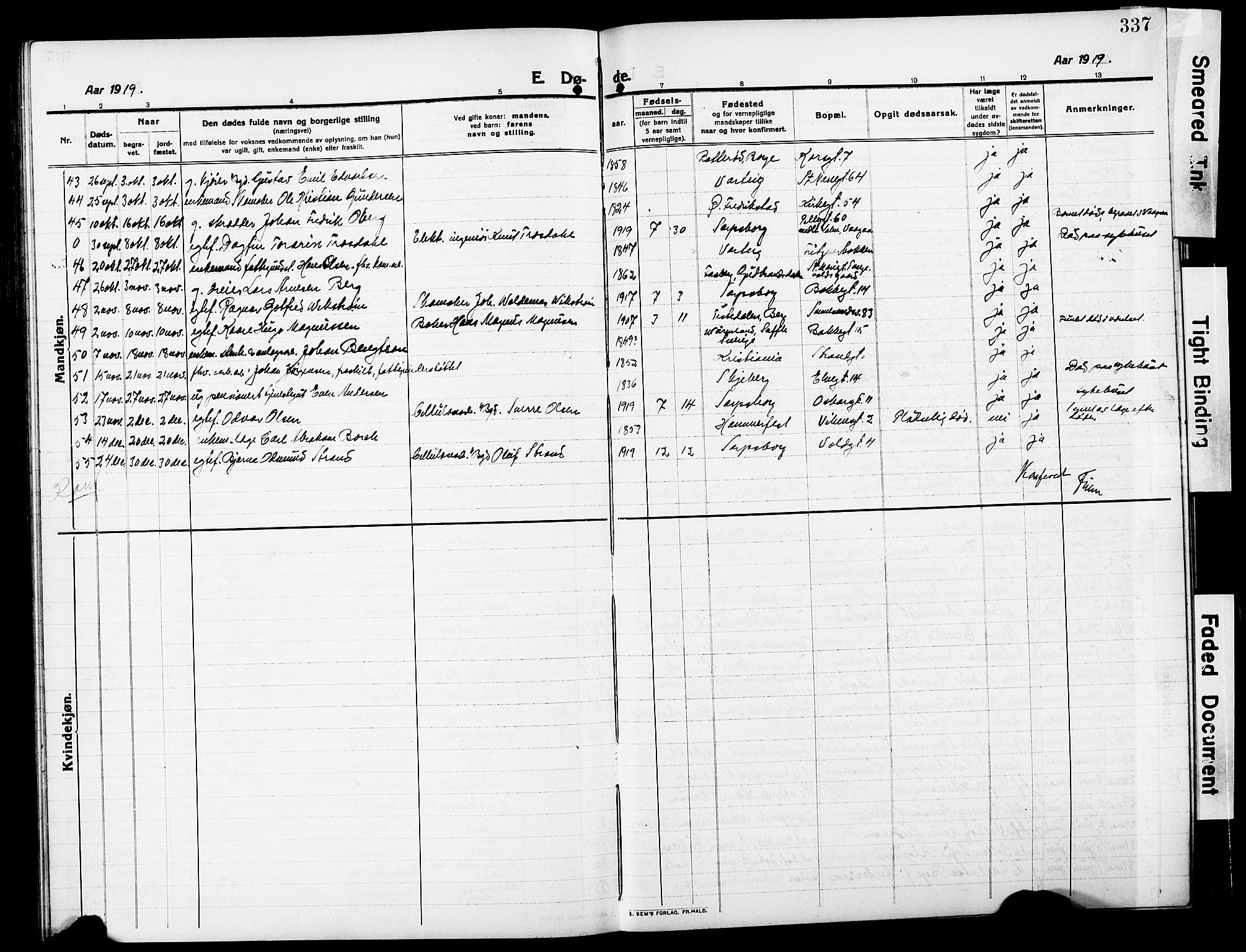 Sarpsborg prestekontor Kirkebøker, AV/SAO-A-2006/G/Ga/L0002: Parish register (copy) no. 2, 1912-1931, p. 337