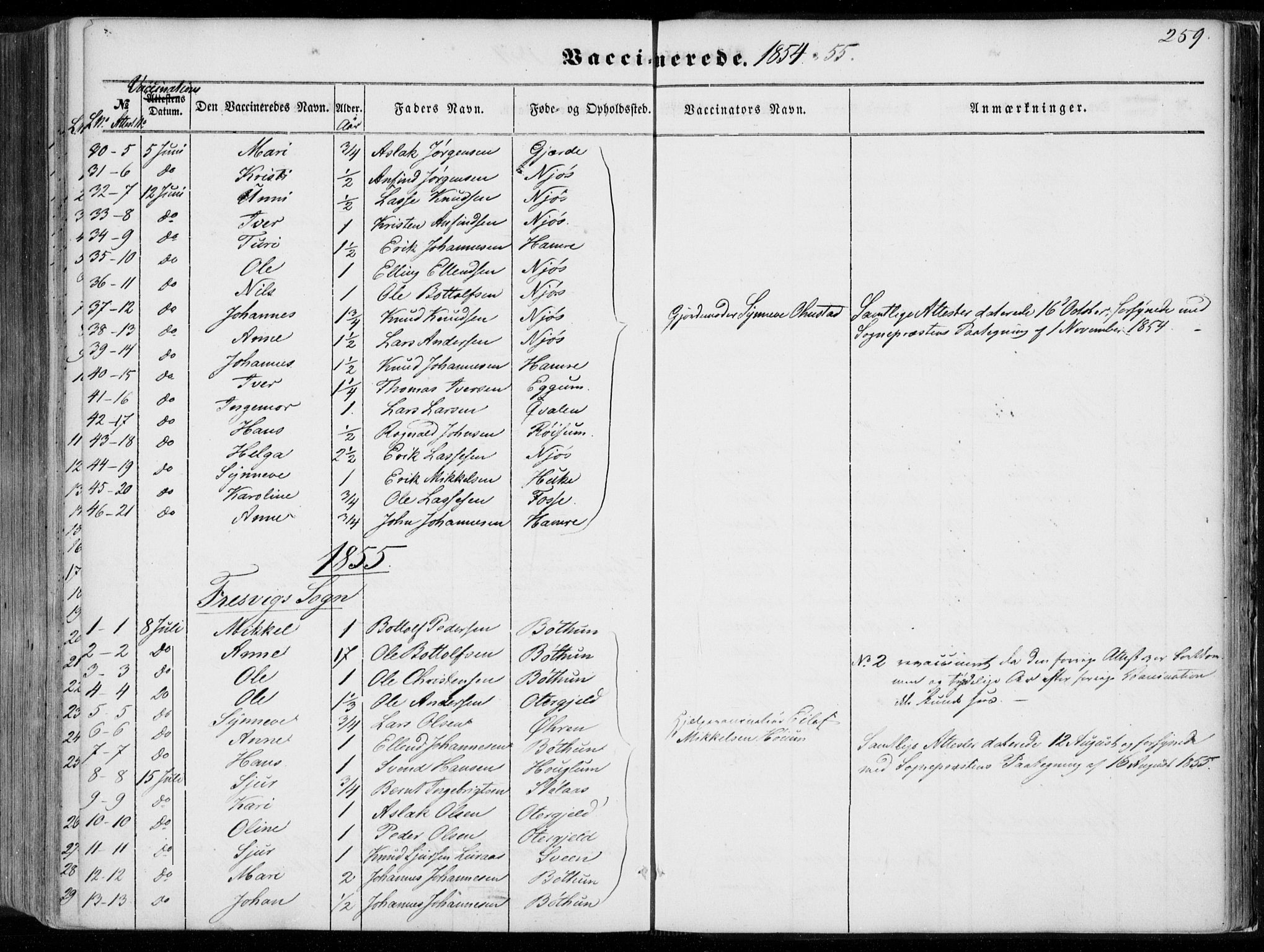 Leikanger sokneprestembete, AV/SAB-A-81001/H/Haa/Haaa/L0008: Parish register (official) no. A 8, 1852-1868, p. 259