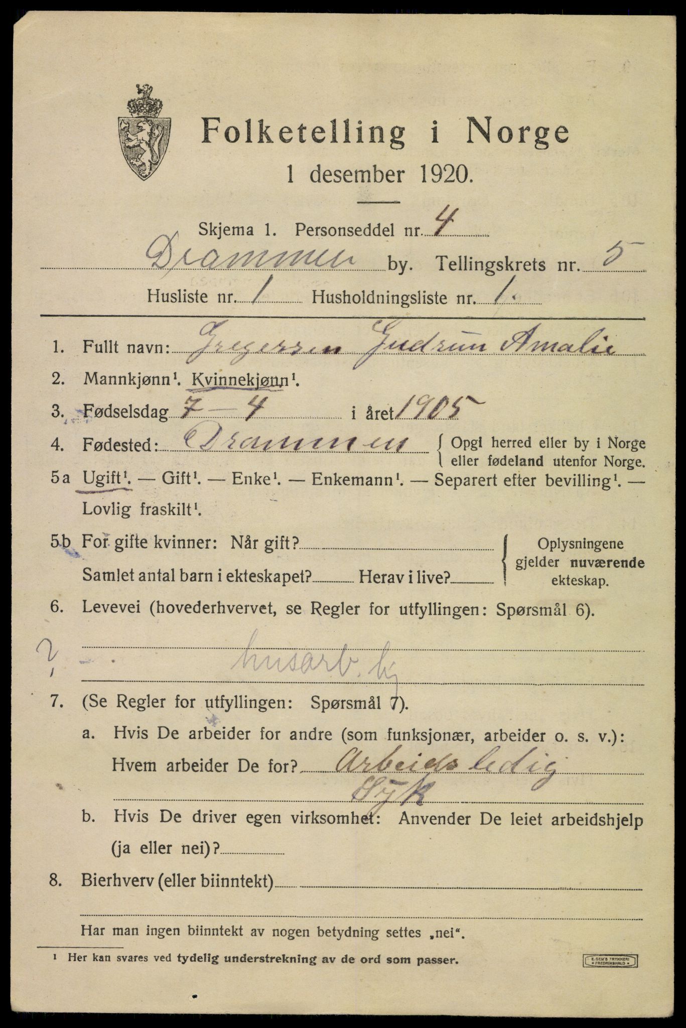 SAKO, 1920 census for Drammen, 1920, p. 36239