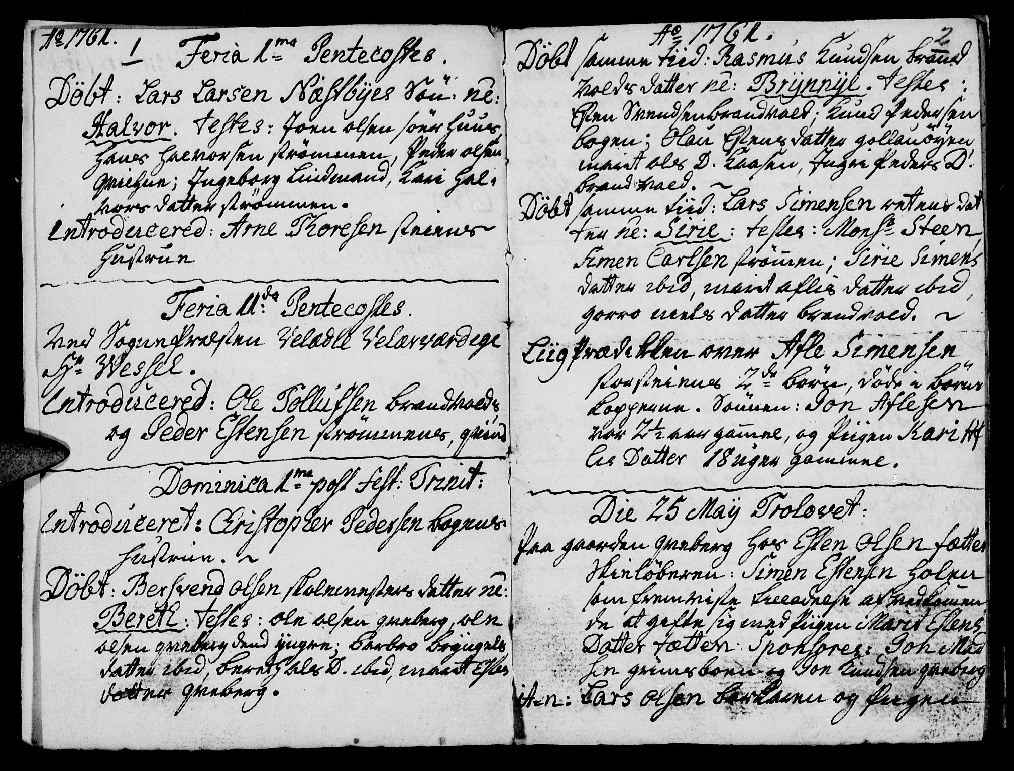 Tynset prestekontor, SAH/PREST-058/H/Ha/Haa/L0004: Parish register (official) no. 4, 1761-1763, p. 1-2
