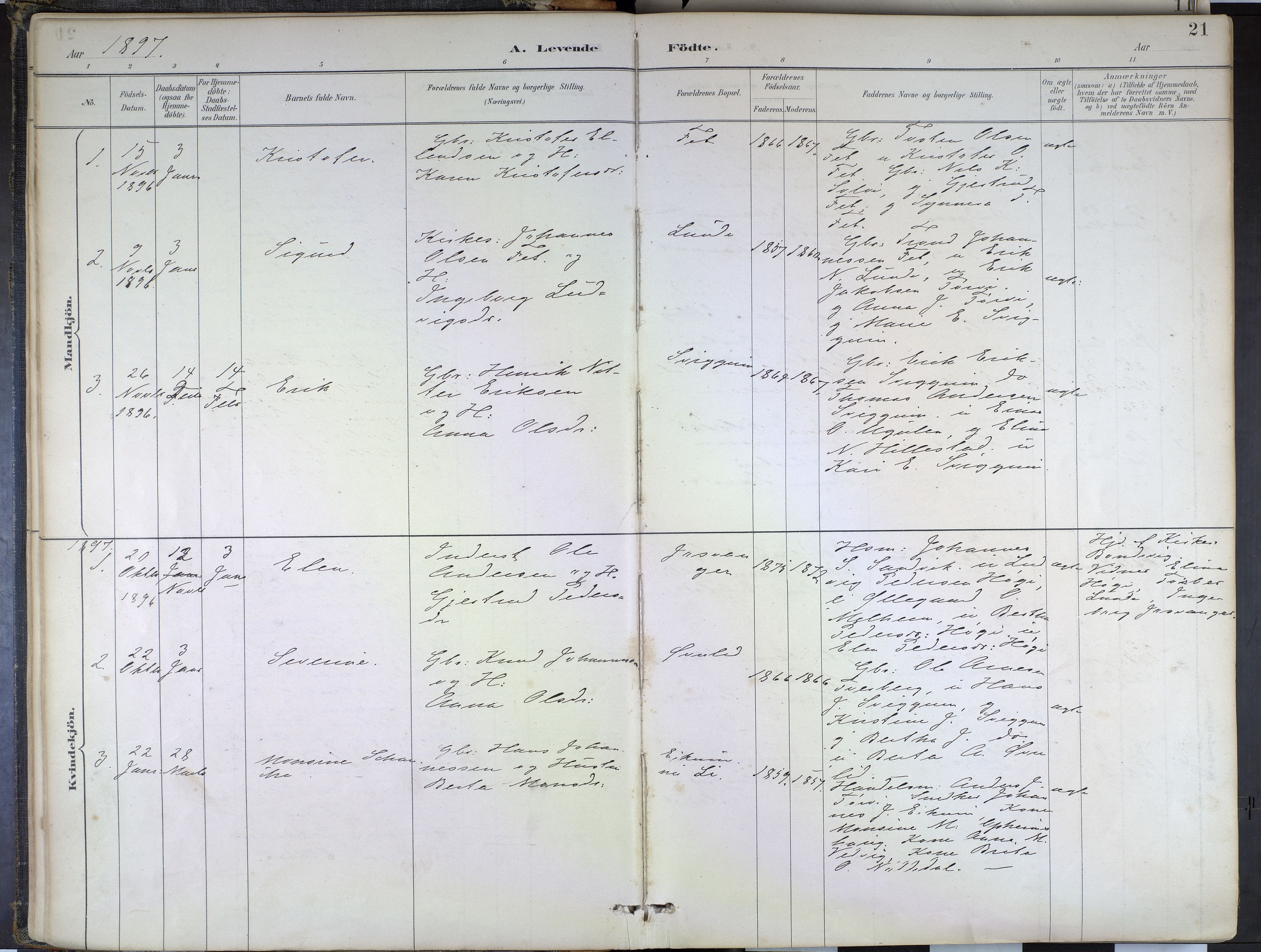 Hafslo sokneprestembete, SAB/A-80301/H/Haa/Haad/L0001: Parish register (official) no. D 1, 1886-1934, p. 21