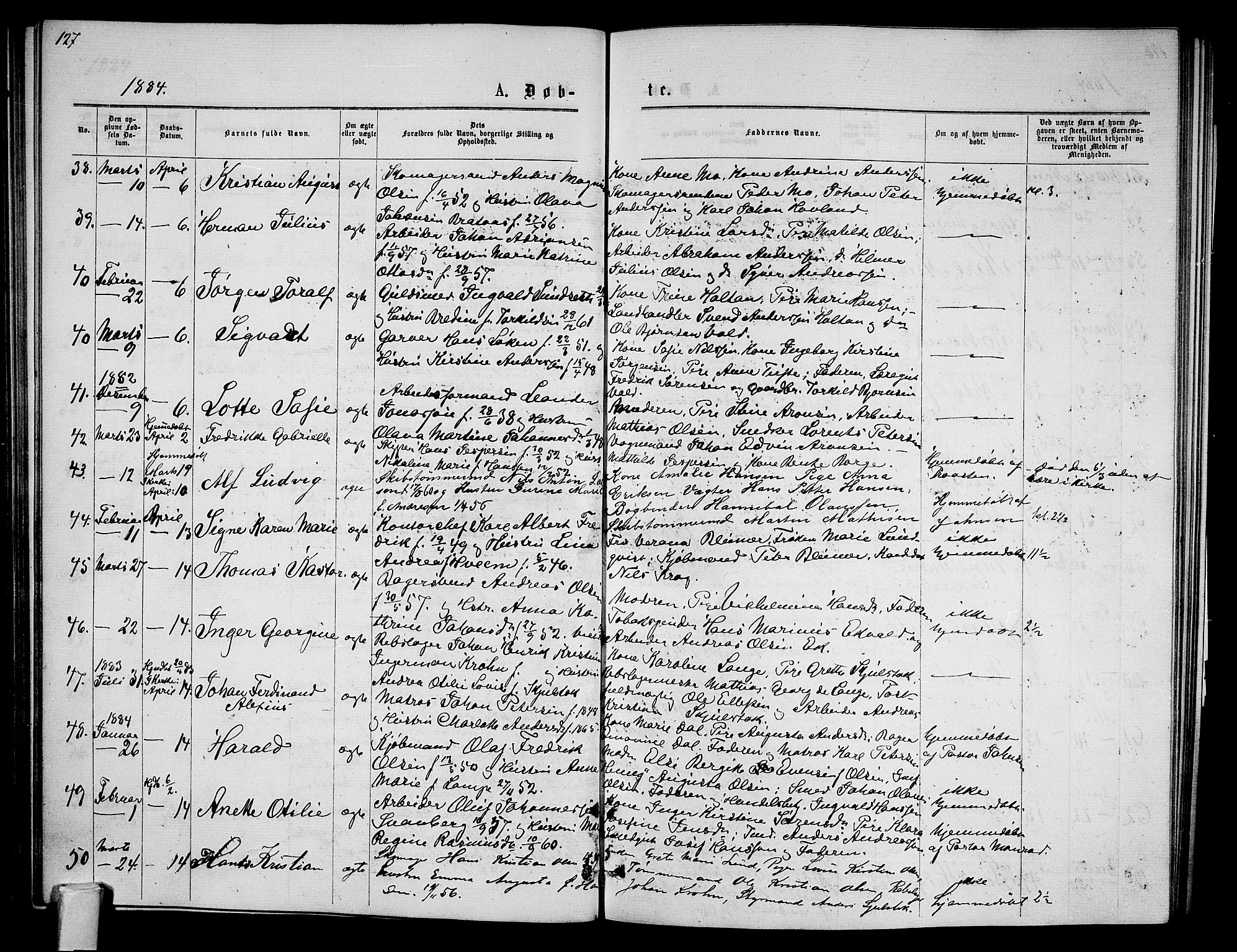 Tønsberg kirkebøker, AV/SAKO-A-330/G/Ga/L0005: Parish register (copy) no. 5, 1875-1885, p. 127