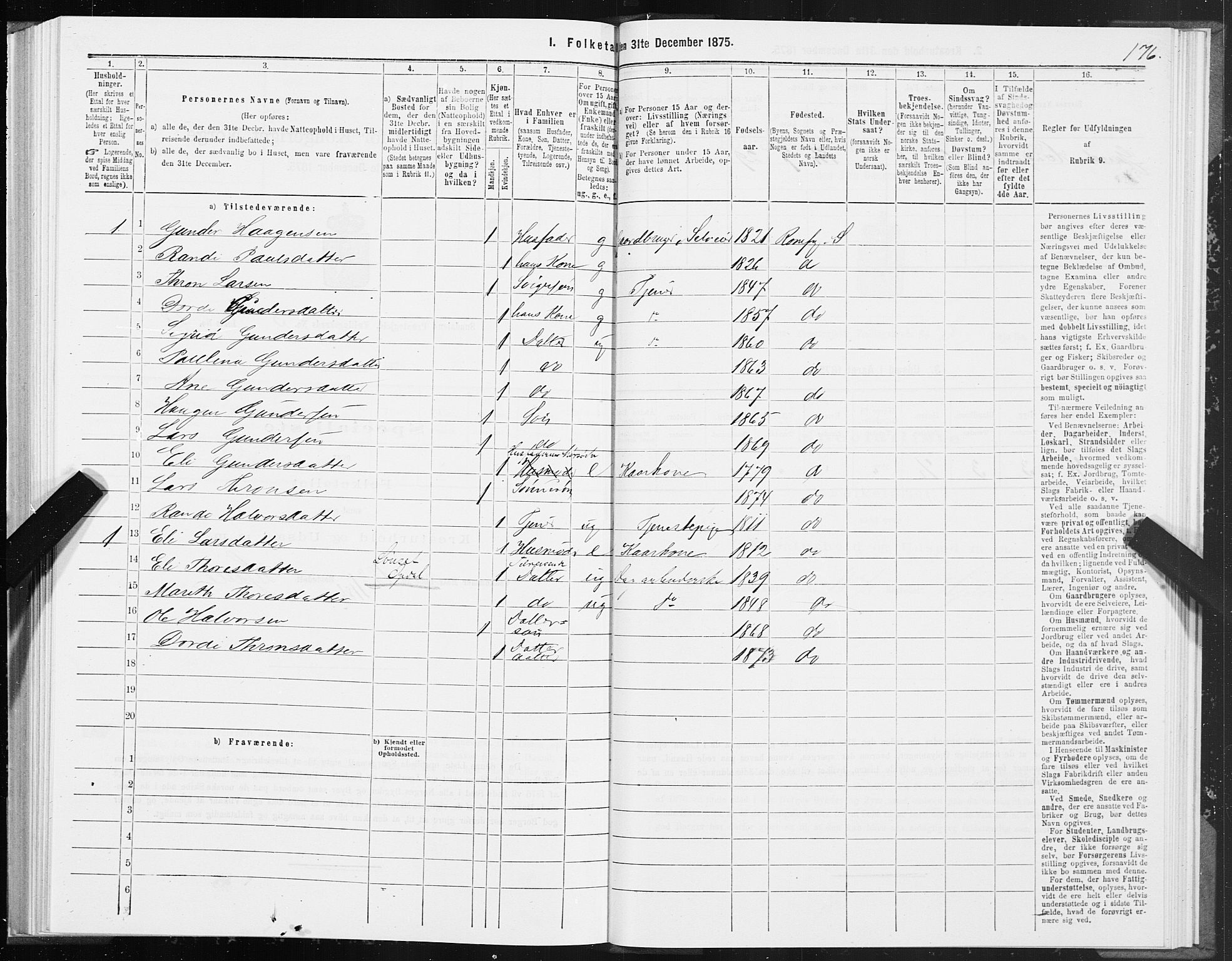 SAT, 1875 census for 1563P Sunndal, 1875, p. 1176