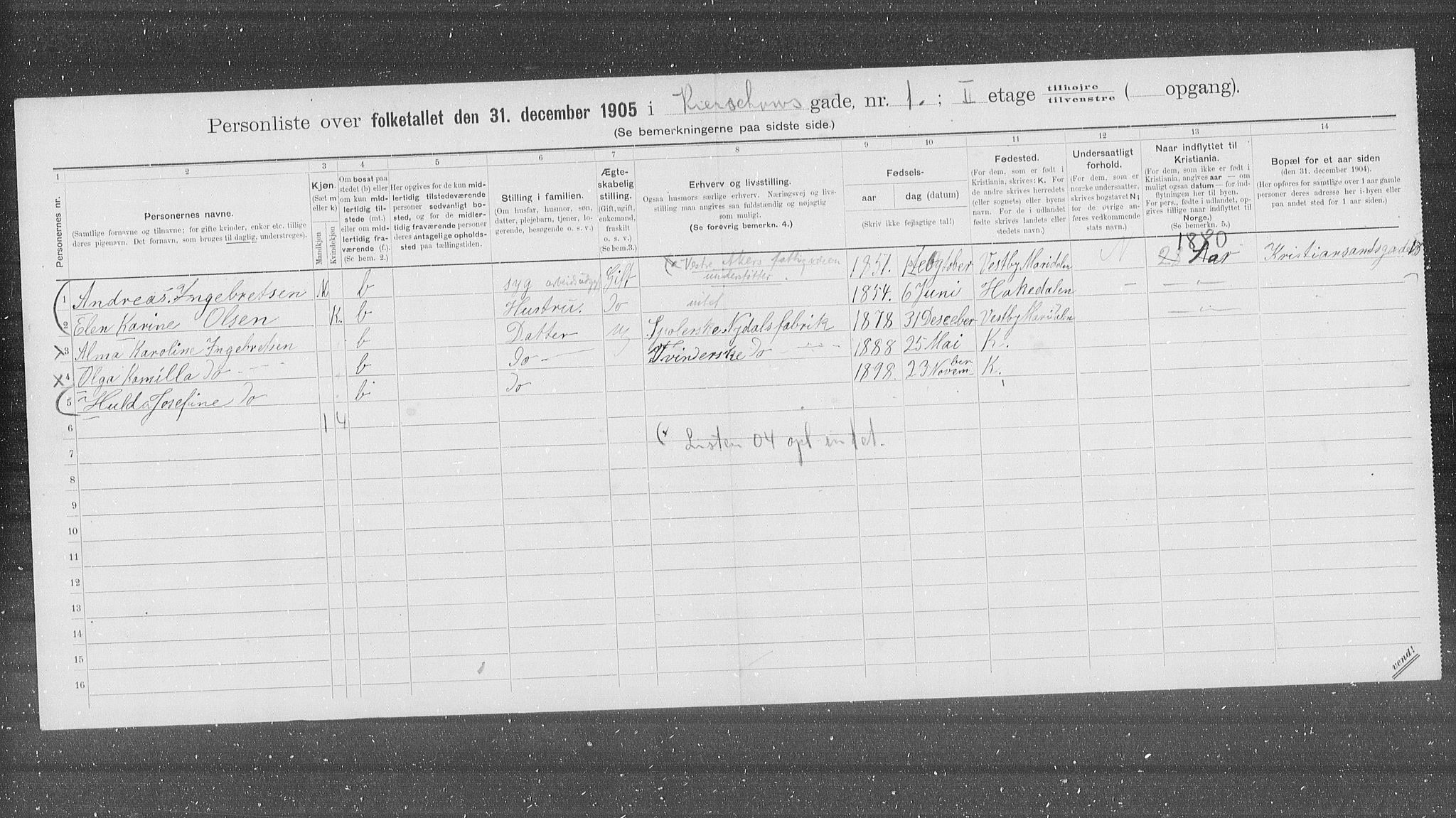 OBA, Municipal Census 1905 for Kristiania, 1905, p. 26907