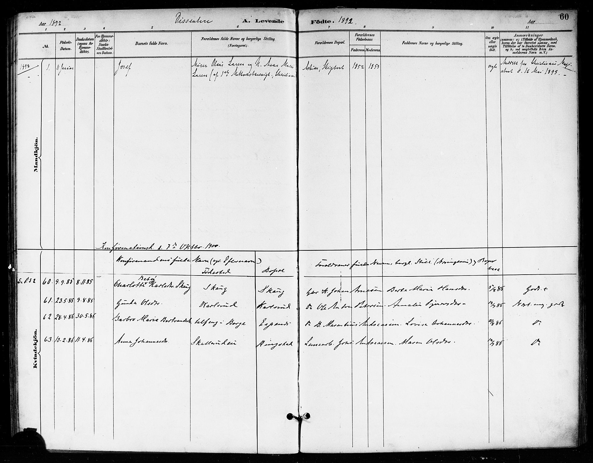 Skiptvet prestekontor Kirkebøker, SAO/A-20009/F/Fa/L0010: Parish register (official) no. 10, 1890-1900, p. 60