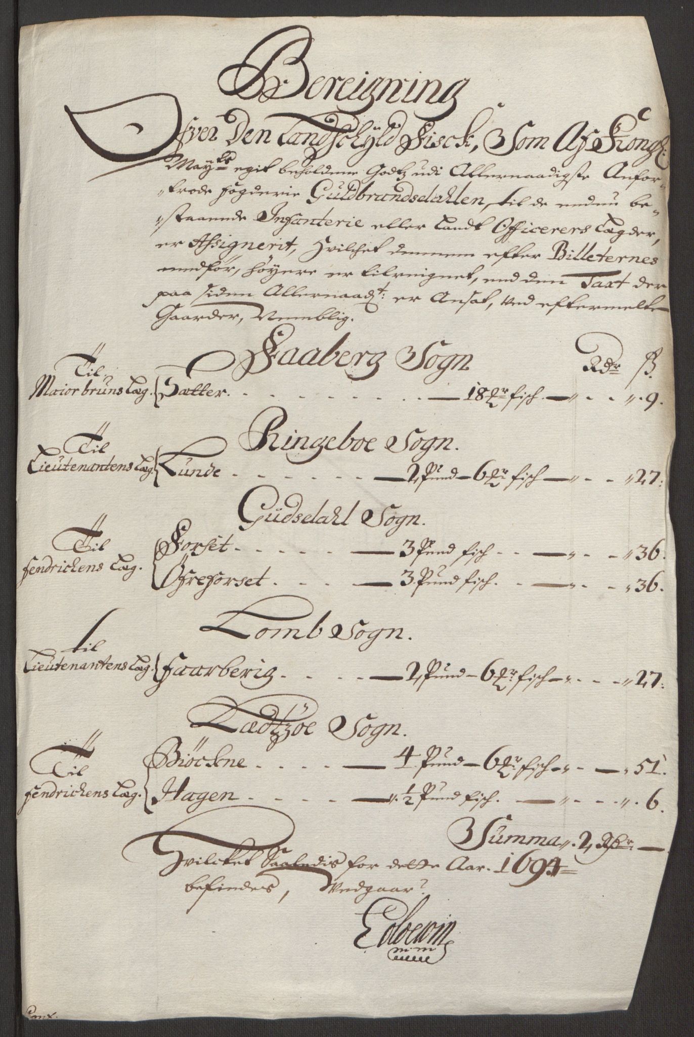Rentekammeret inntil 1814, Reviderte regnskaper, Fogderegnskap, RA/EA-4092/R17/L1168: Fogderegnskap Gudbrandsdal, 1694, p. 305