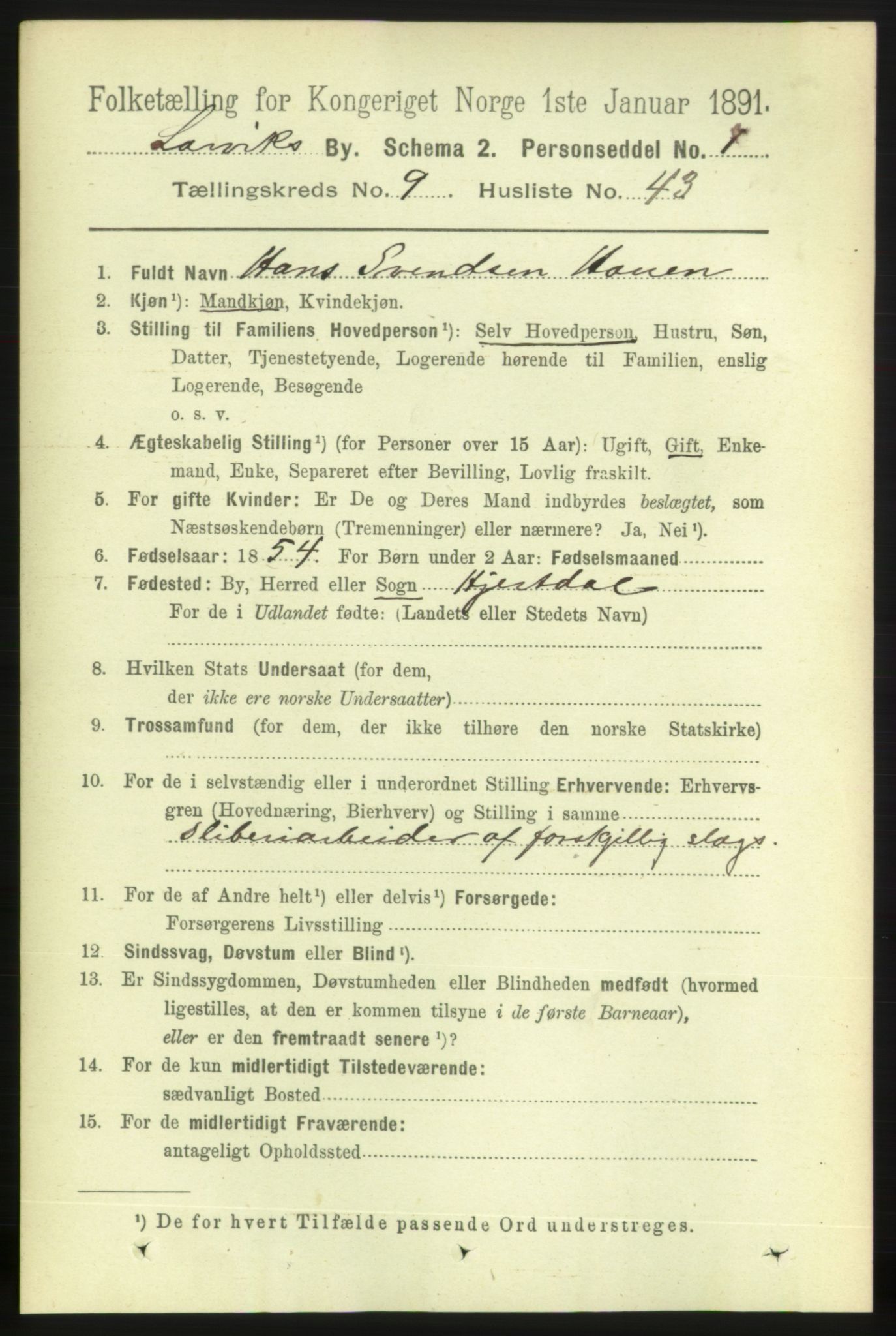 RA, 1891 census for 0707 Larvik, 1891, p. 8946