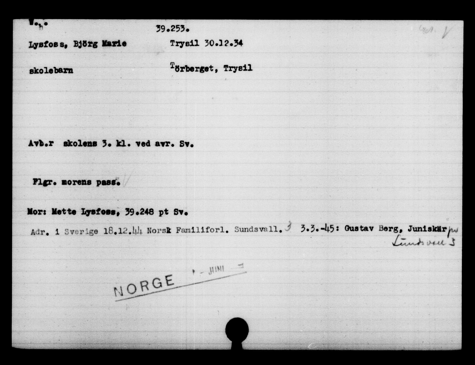 Utenriksstasjonene, Legasjonen i Stockholm, Flyktningkontoret, AV/RA-S-6753/V/Va/L0015: Kjesäterkartoteket, flyktninger med registreringsnr. 37800-40770, 1940-1945, p. 1492