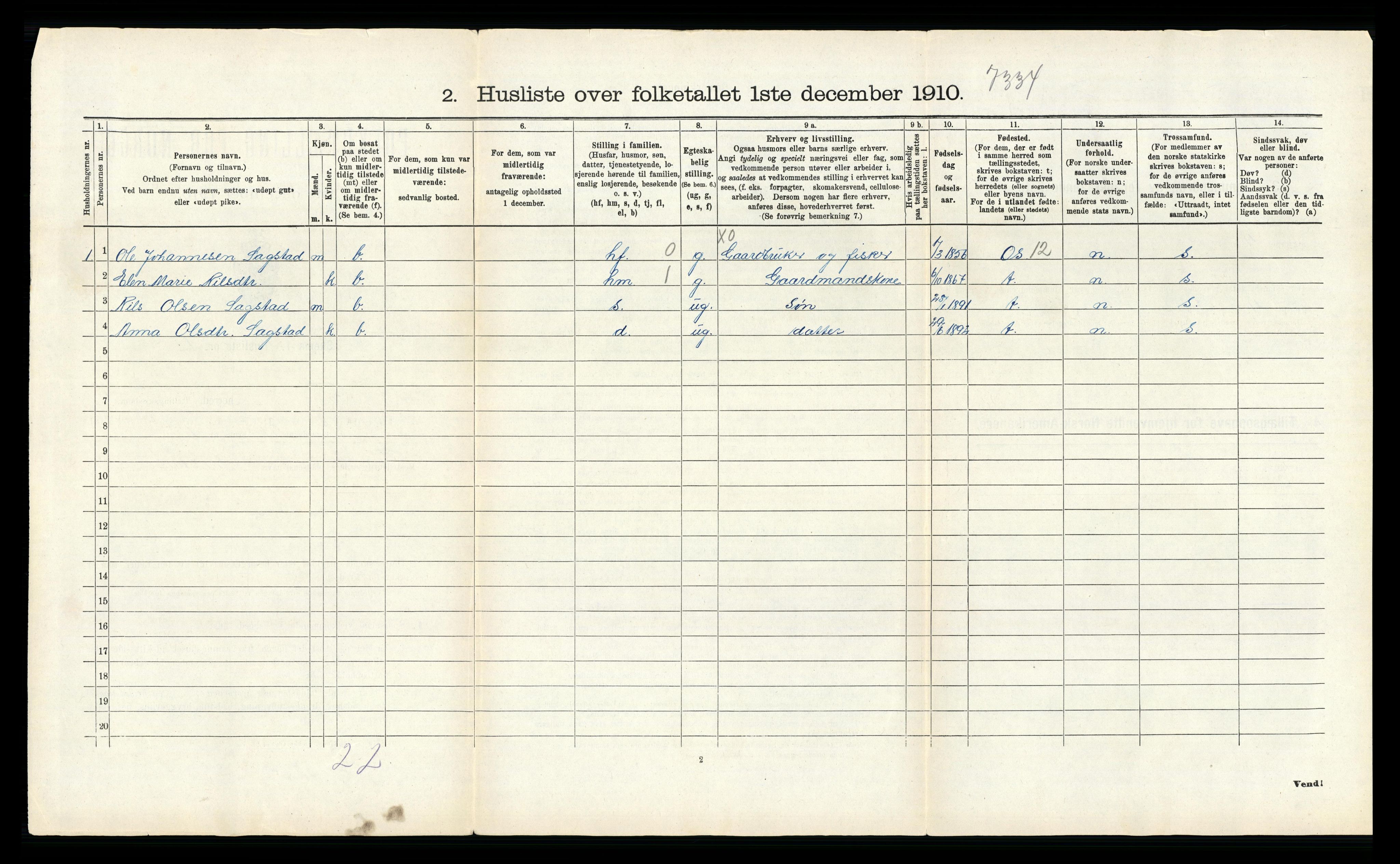 RA, 1910 census for Fana, 1910, p. 514