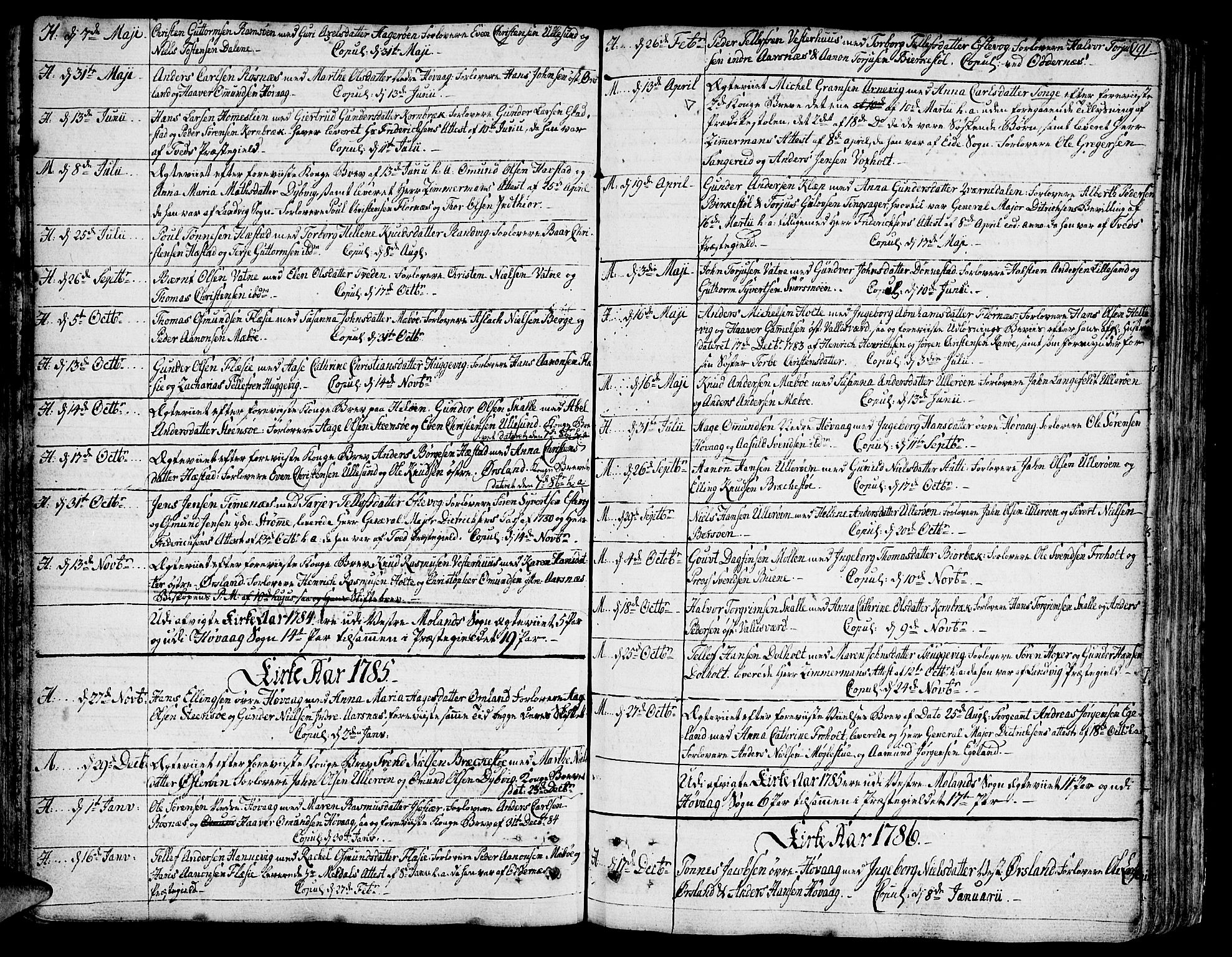 Vestre Moland sokneprestkontor, SAK/1111-0046/F/Fa/Fab/L0002: Parish register (official) no. A 2, 1760-1816, p. 191