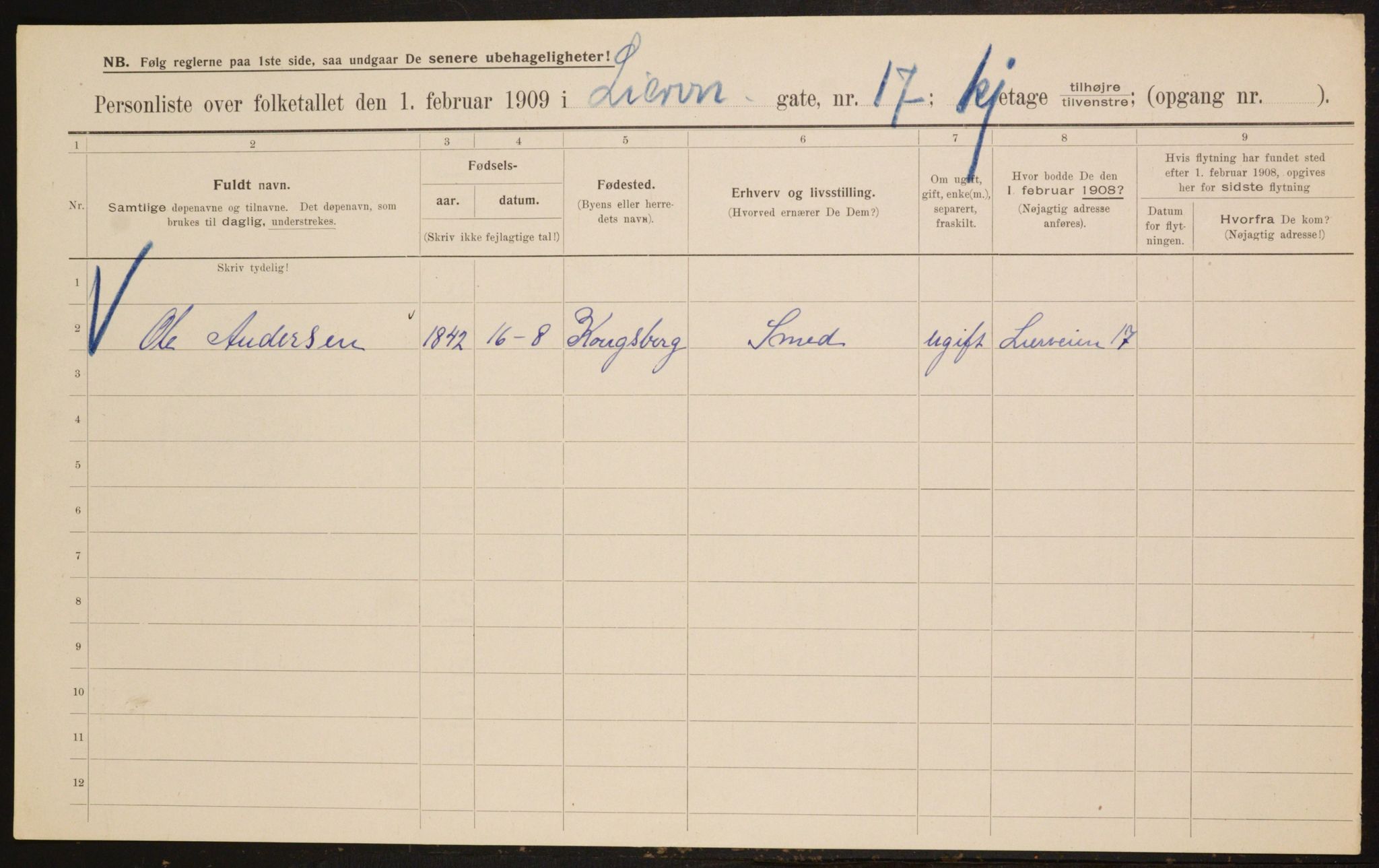 OBA, Municipal Census 1909 for Kristiania, 1909, p. 52488