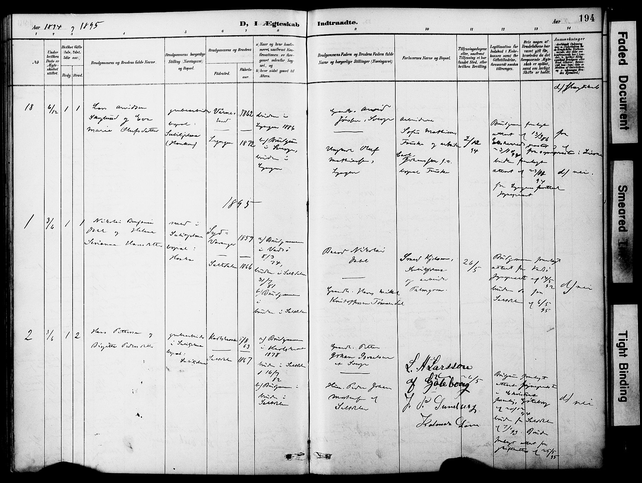 Ministerialprotokoller, klokkerbøker og fødselsregistre - Nordland, AV/SAT-A-1459/849/L0690: Parish register (official) no. 849A02, 1890-1897, p. 194