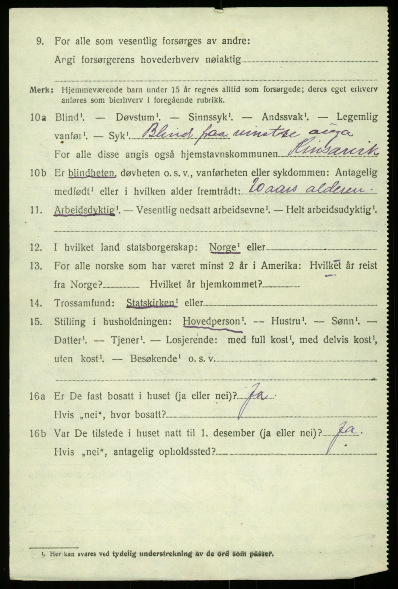 SAB, 1920 census for Kinsarvik, 1920, p. 2871