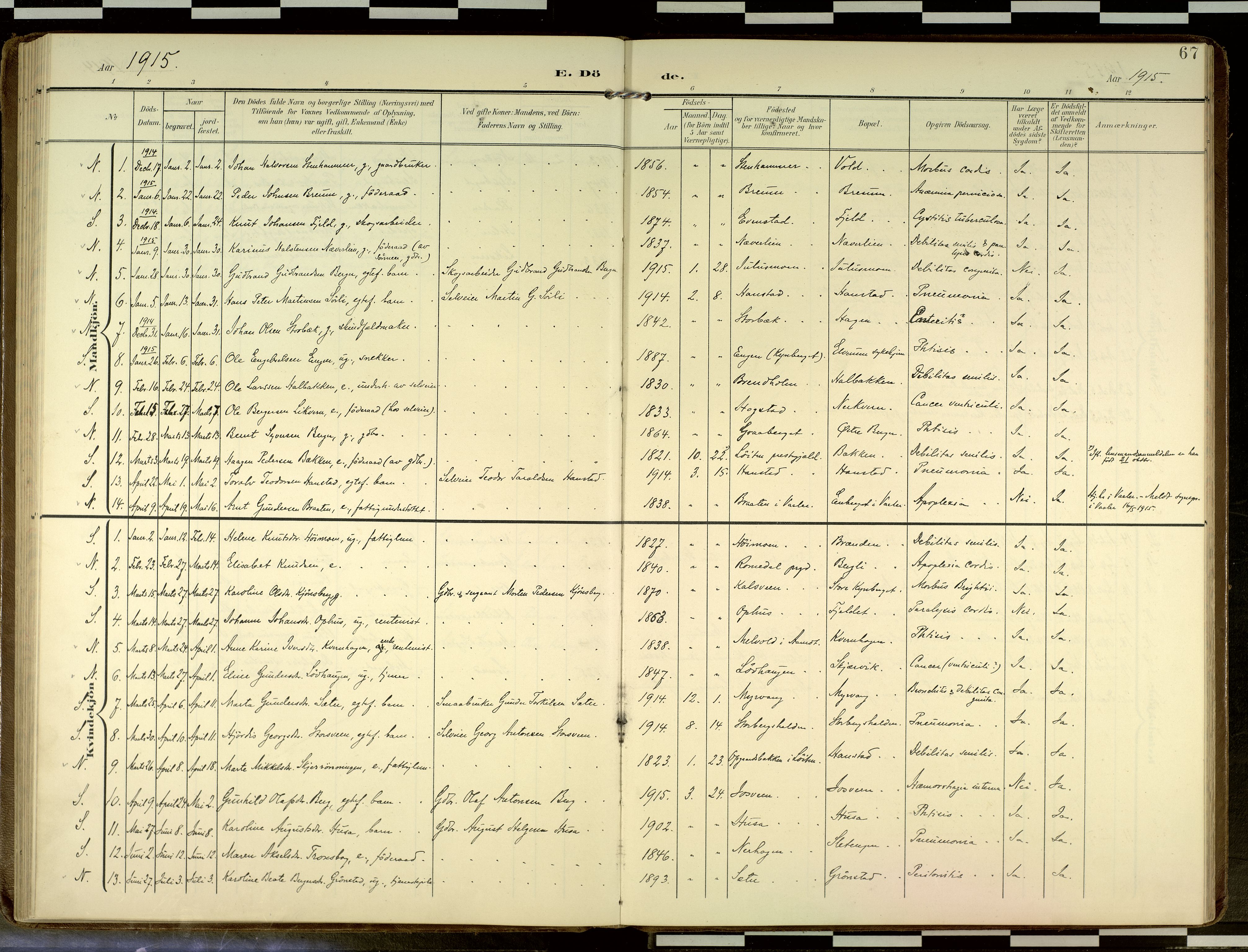 Elverum prestekontor, AV/SAH-PREST-044/H/Ha/Haa/L0019: Parish register (official) no. 19, 1903-1926, p. 67