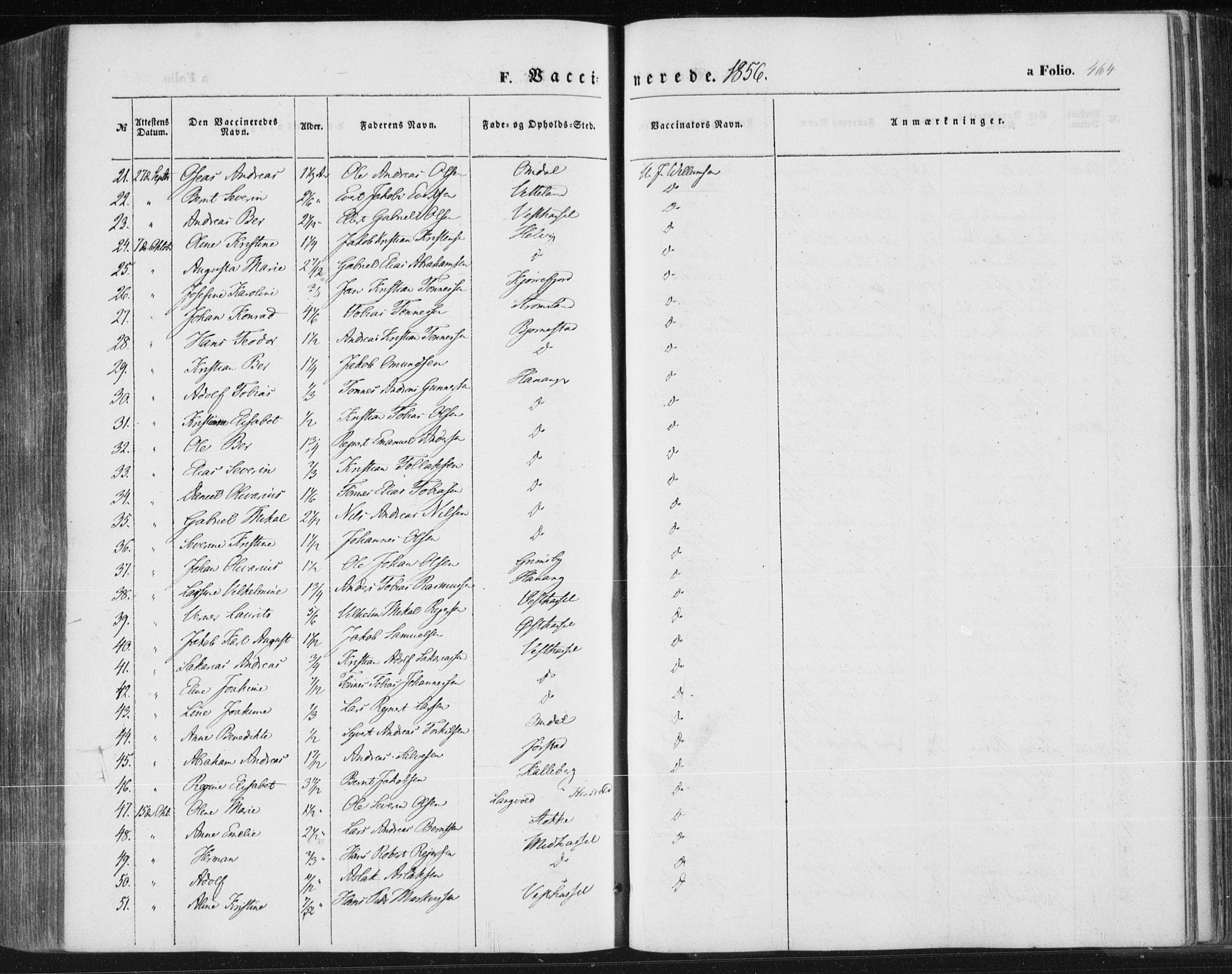 Lista sokneprestkontor, AV/SAK-1111-0027/F/Fa/L0010: Parish register (official) no. A 10, 1846-1861, p. 464