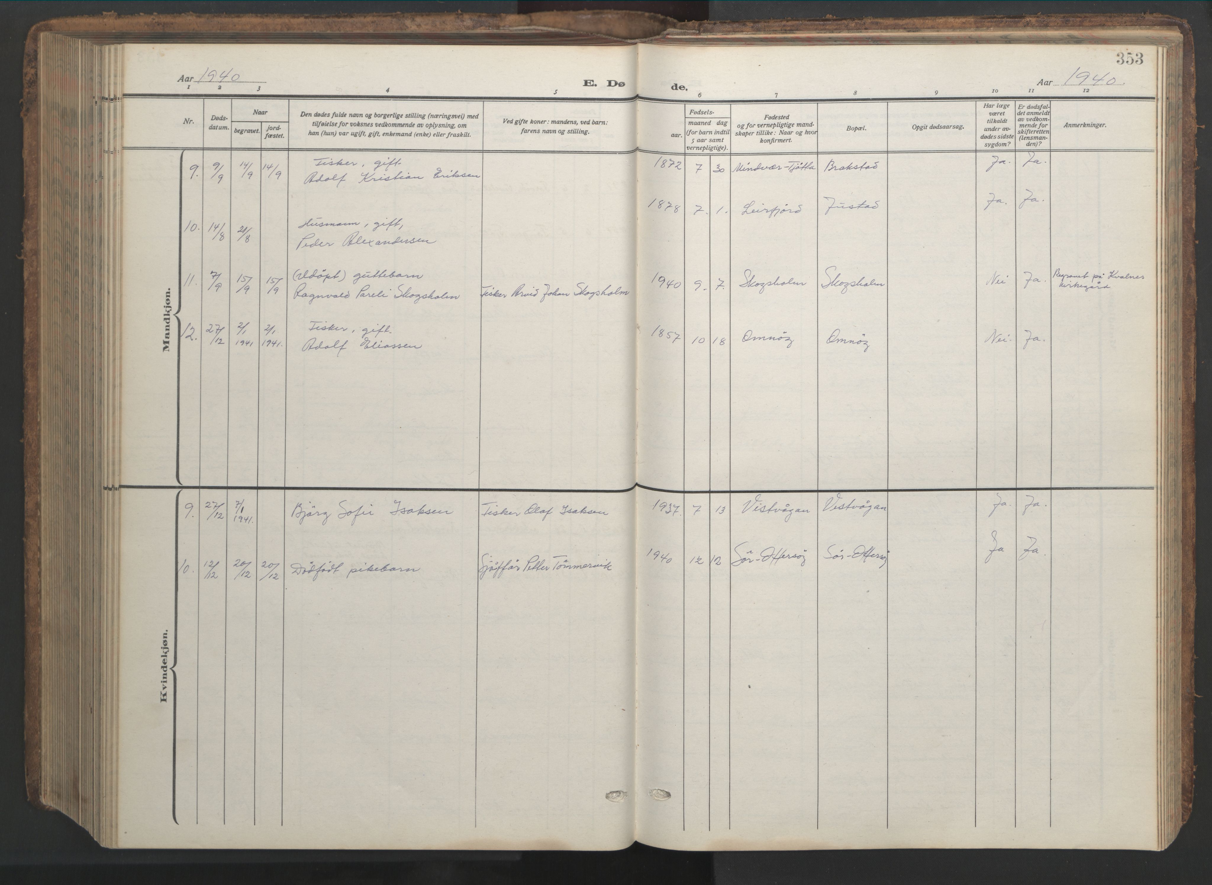 Ministerialprotokoller, klokkerbøker og fødselsregistre - Nordland, AV/SAT-A-1459/817/L0269: Parish register (copy) no. 817C04, 1921-1949, p. 353