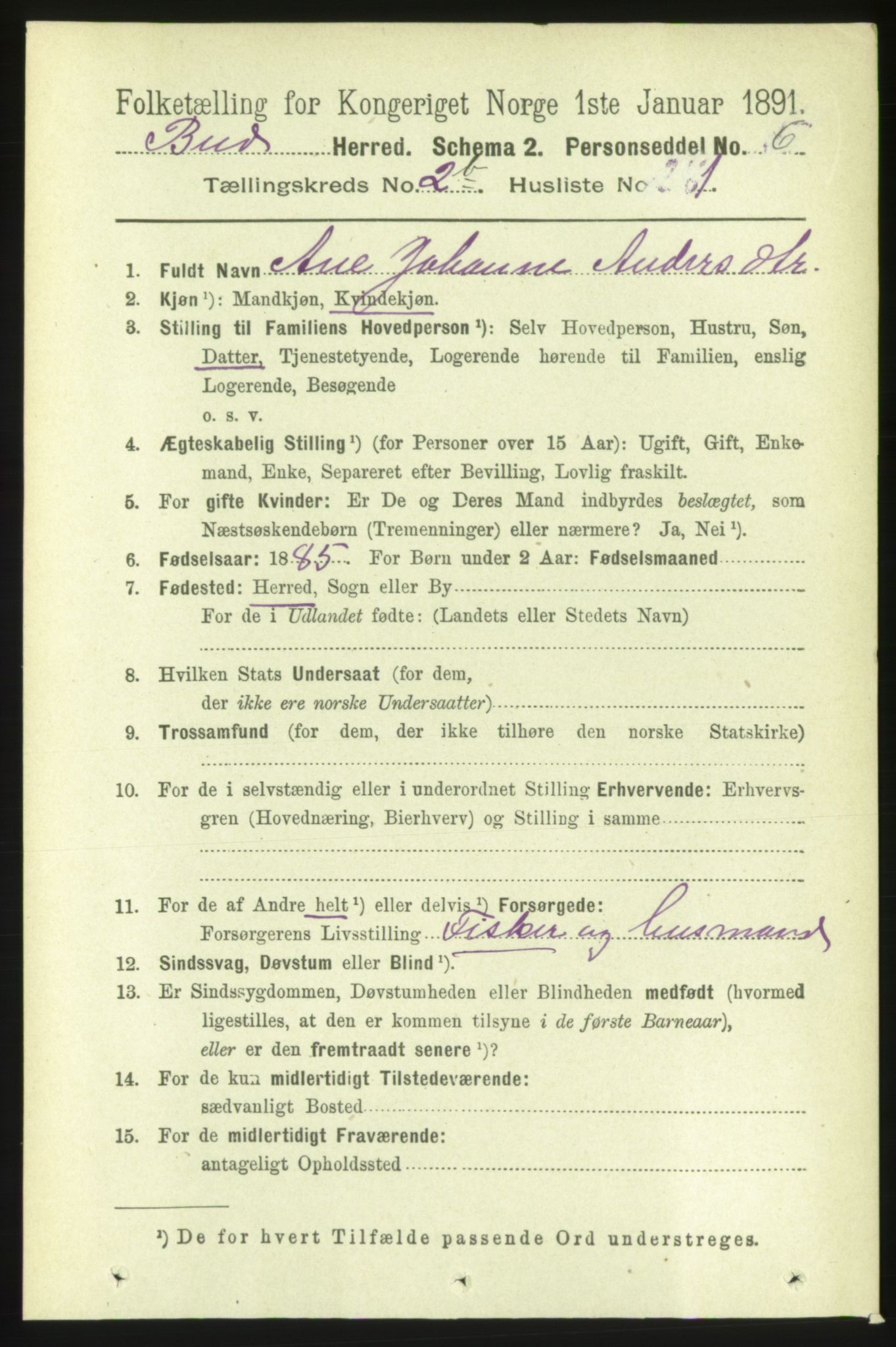 RA, 1891 census for 1549 Bud, 1891, p. 1229