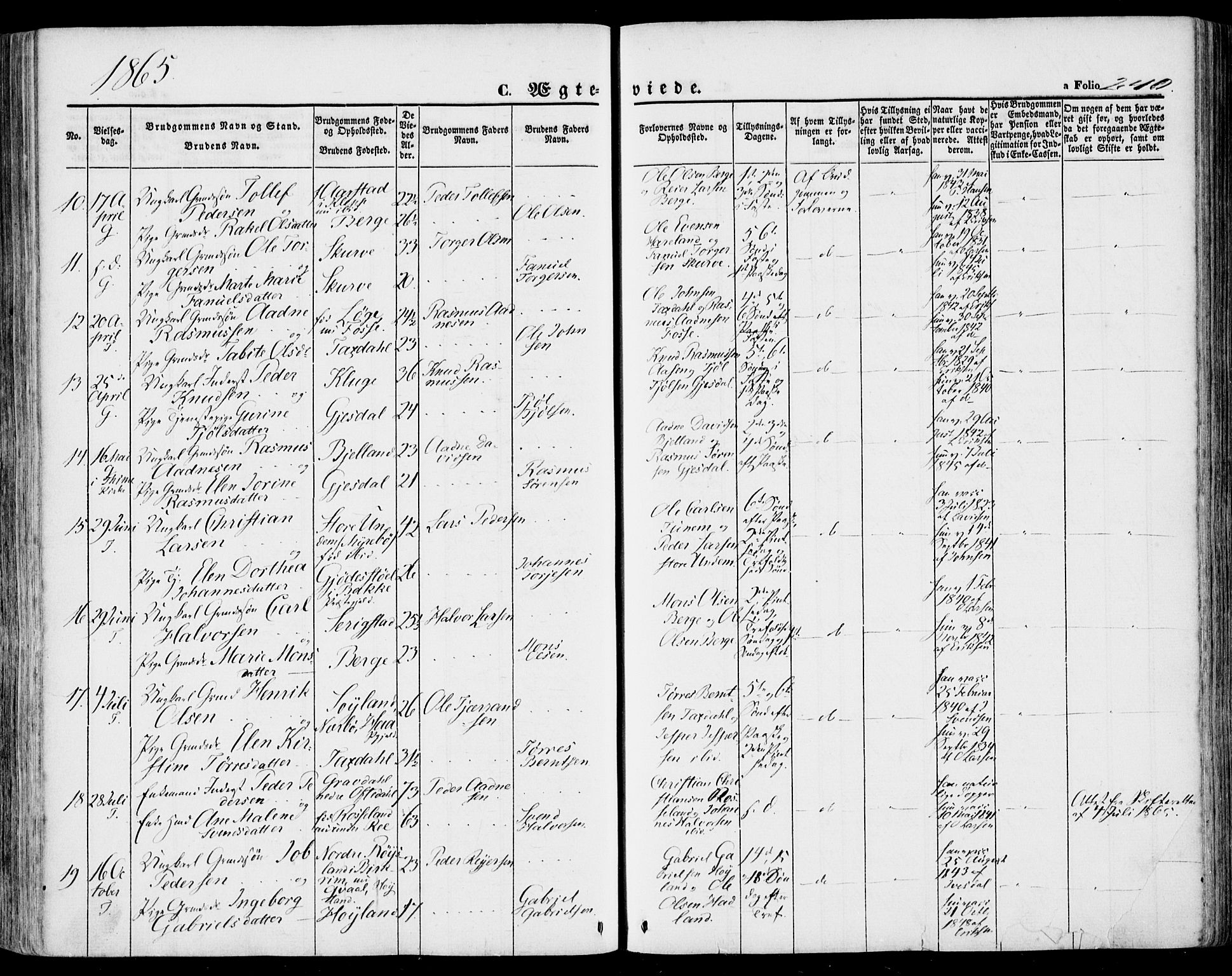 Lye sokneprestkontor, SAST/A-101794/001/30BA/L0007: Parish register (official) no. A 6, 1856-1871, p. 240