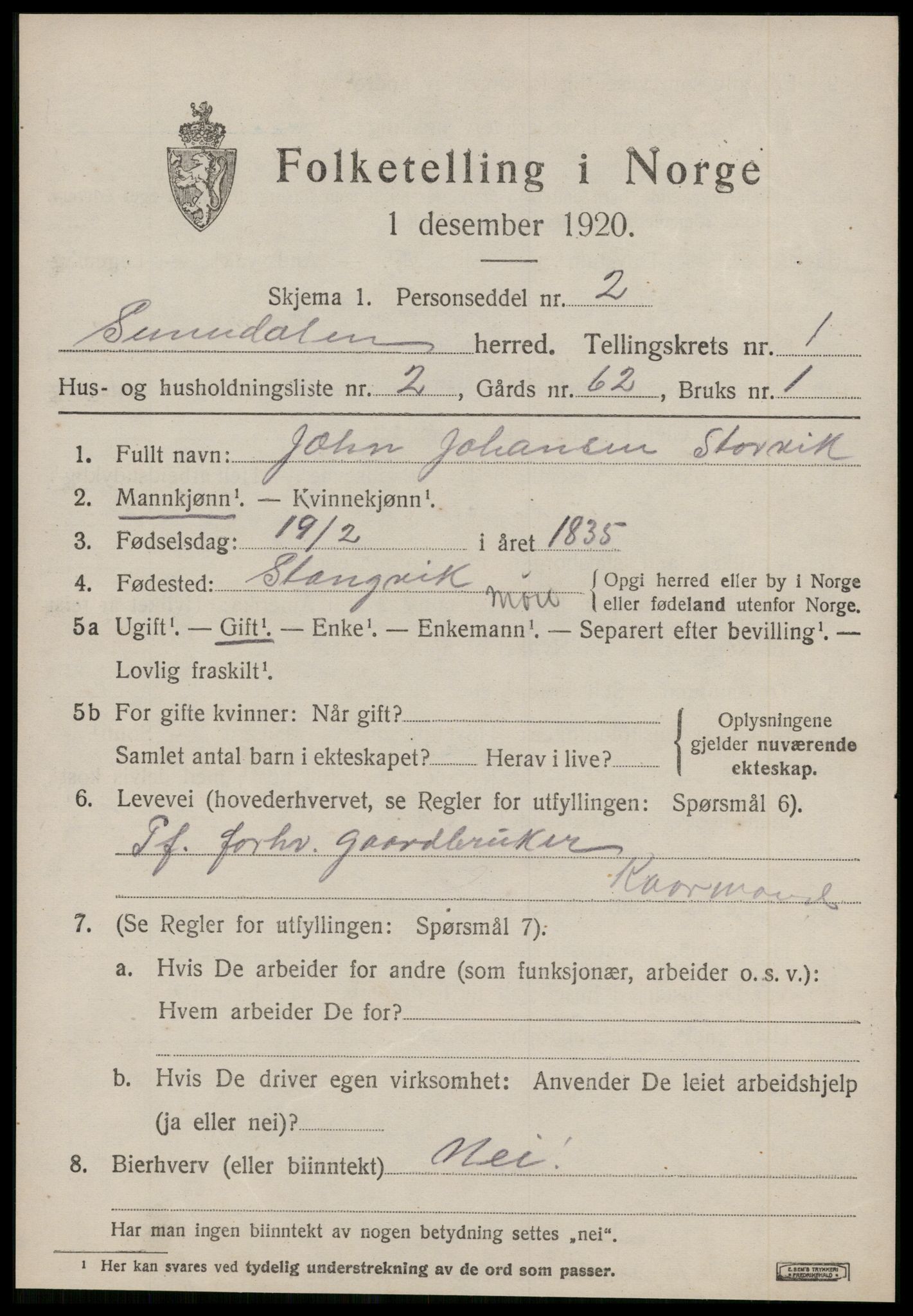 SAT, 1920 census for Sunndal, 1920, p. 800