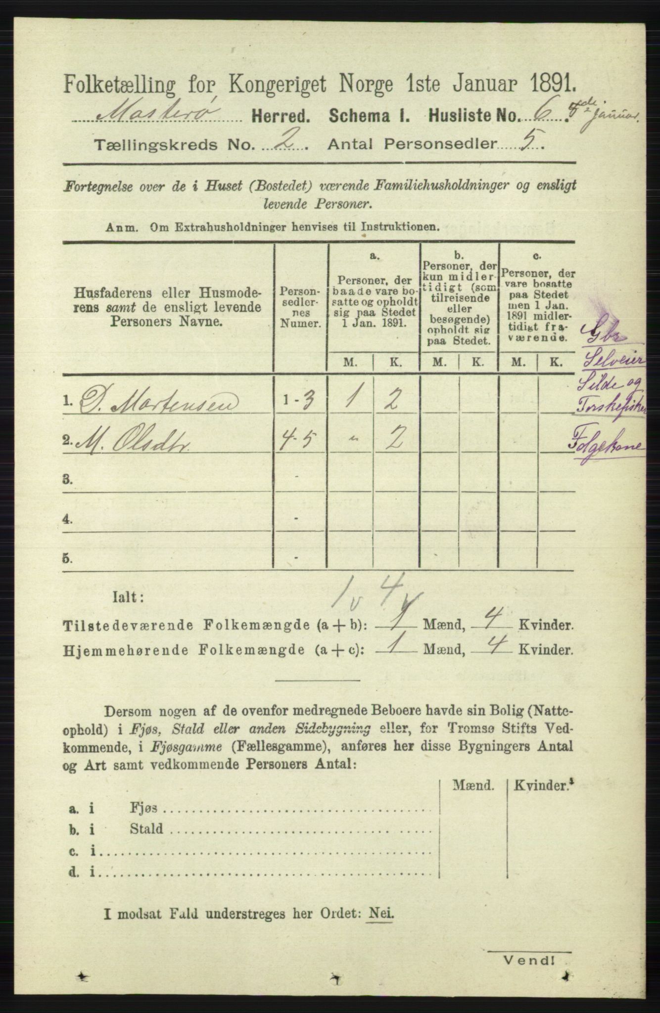 RA, 1891 census for 1143 Mosterøy, 1891, p. 575