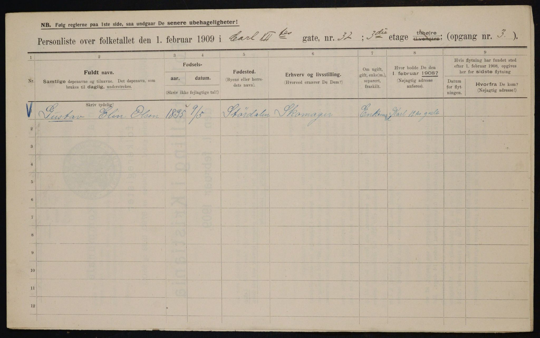 OBA, Municipal Census 1909 for Kristiania, 1909, p. 44405