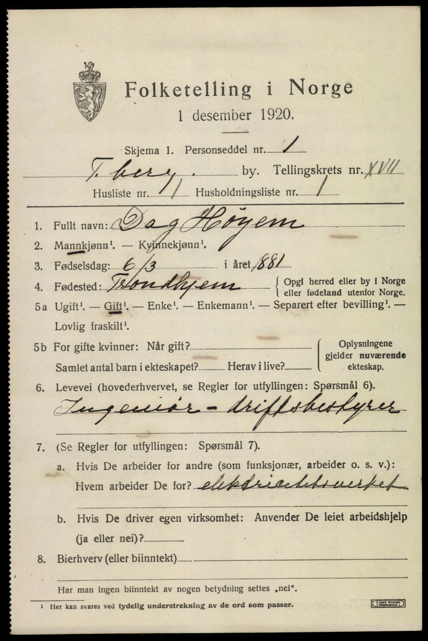 SAKO, 1920 census for Tønsberg, 1920, p. 25731