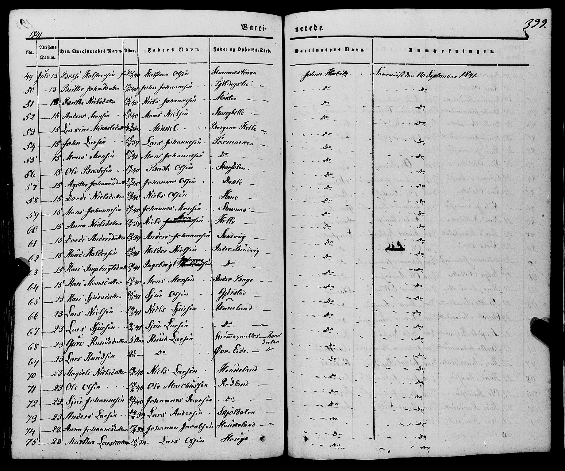 Haus sokneprestembete, AV/SAB-A-75601/H/Haa: Parish register (official) no. A 15, 1838-1847, p. 399