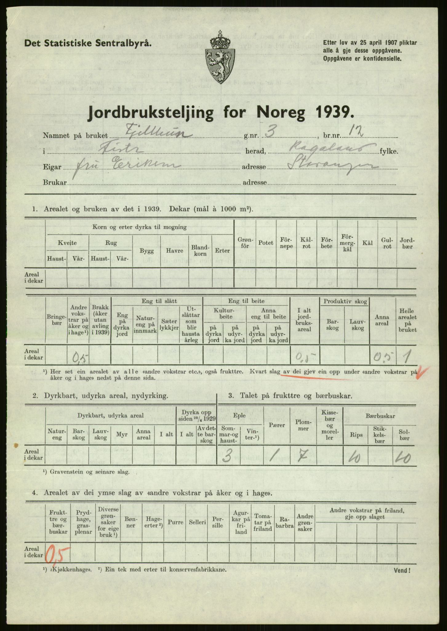 Statistisk sentralbyrå, Næringsøkonomiske emner, Jordbruk, skogbruk, jakt, fiske og fangst, AV/RA-S-2234/G/Gb/L0184: Rogaland: Årdal, Fister og Hjelmeland, 1939, p. 33