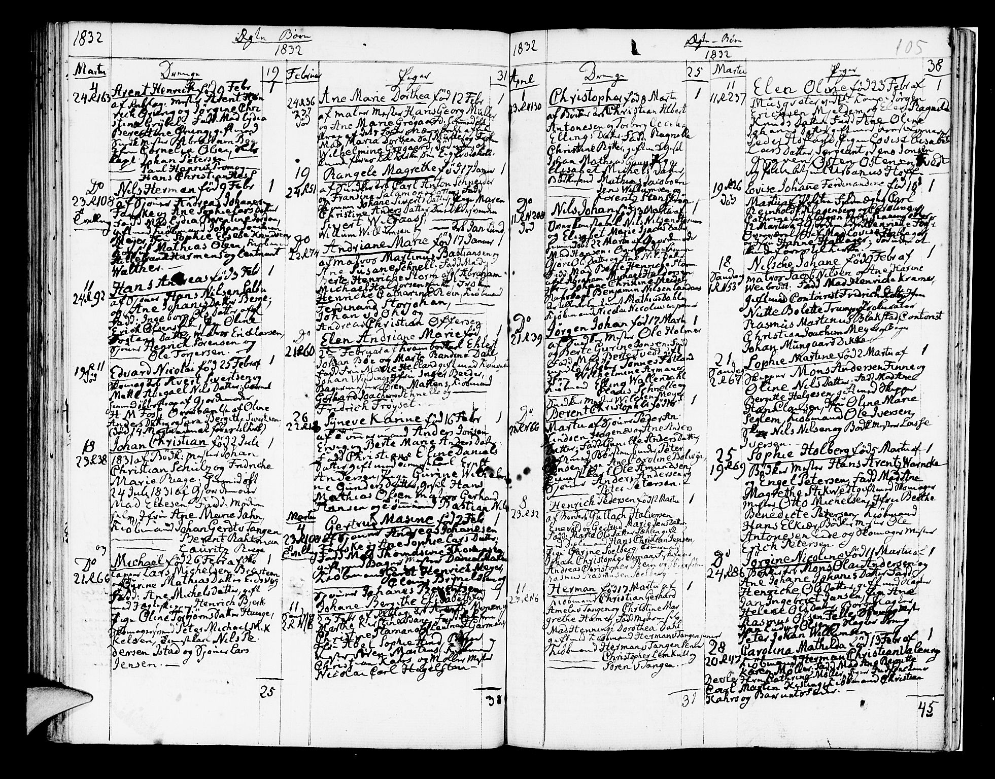 Korskirken sokneprestembete, SAB/A-76101/H/Hab: Parish register (copy) no. A 4, 1820-1832, p. 105