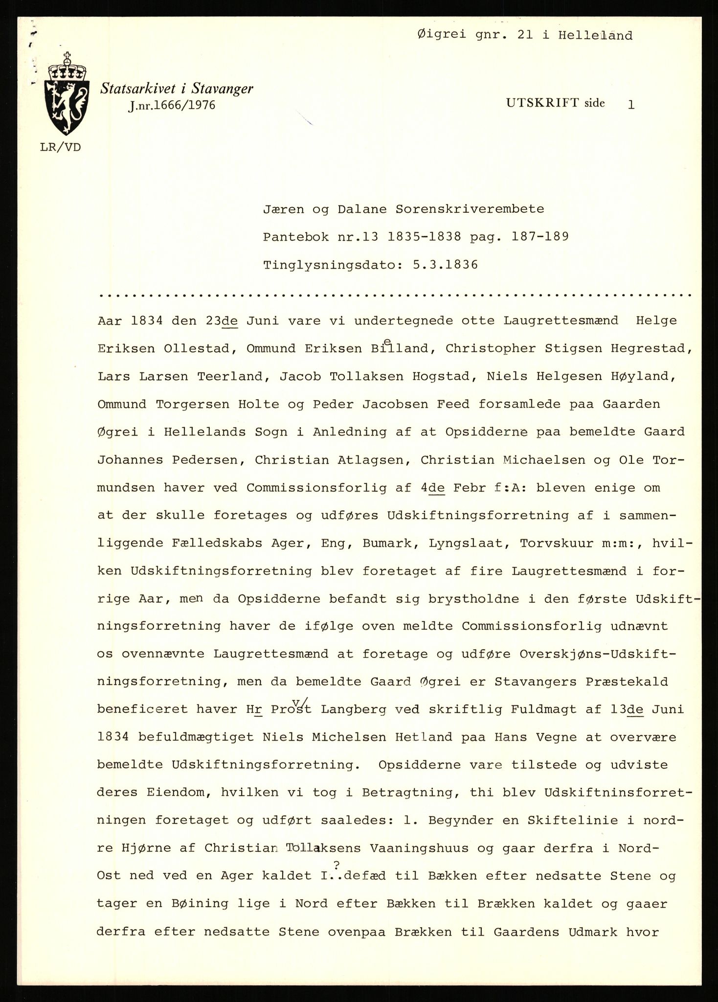 Statsarkivet i Stavanger, AV/SAST-A-101971/03/Y/Yj/L0098: Avskrifter sortert etter gårdsnavn: Øigrei - Østeinstad, 1750-1930, p. 47