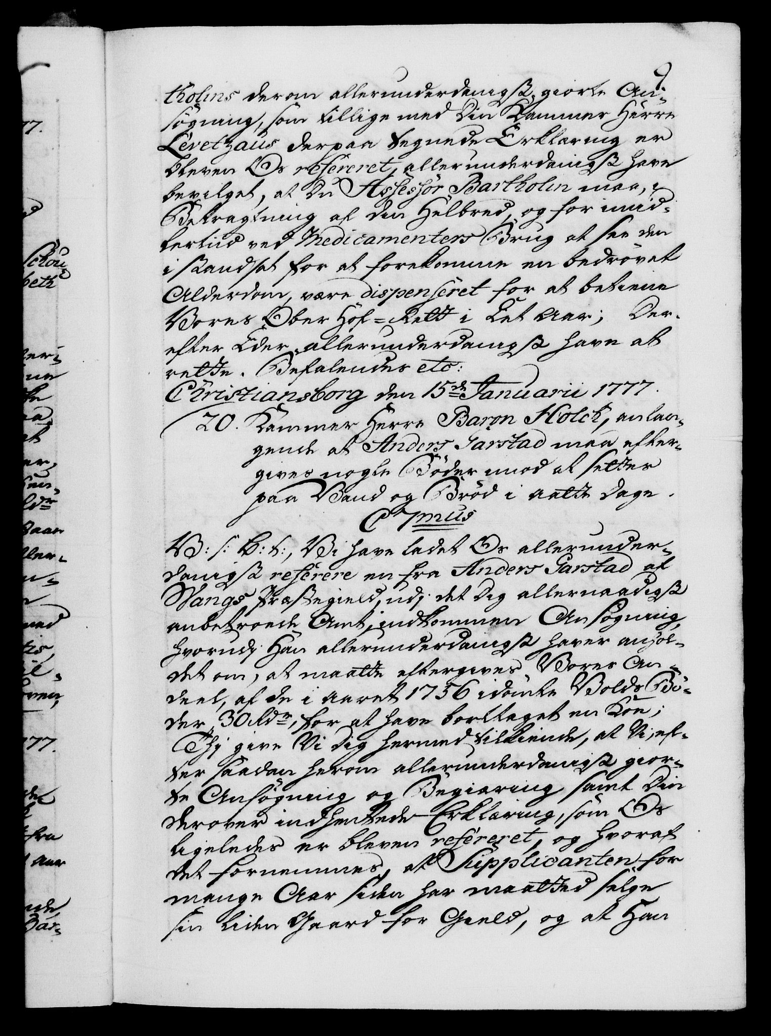 Danske Kanselli 1572-1799, AV/RA-EA-3023/F/Fc/Fca/Fcab/L0042: Norske tegnelser, 1777-1781, p. 9a