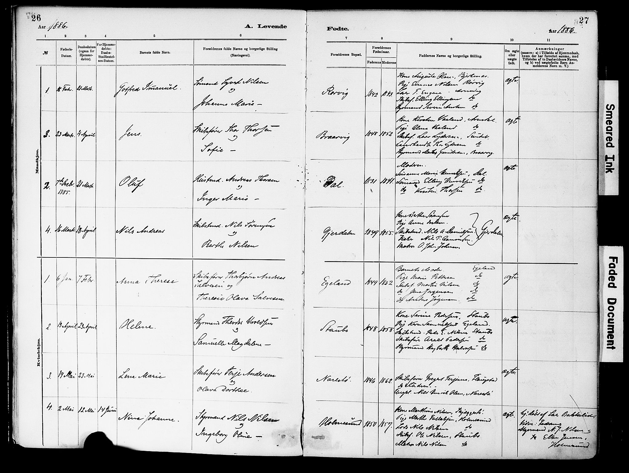 Dypvåg sokneprestkontor, SAK/1111-0007/F/Fa/Fab/L0001: Parish register (official) no. A 1, 1885-1912, p. 26-27