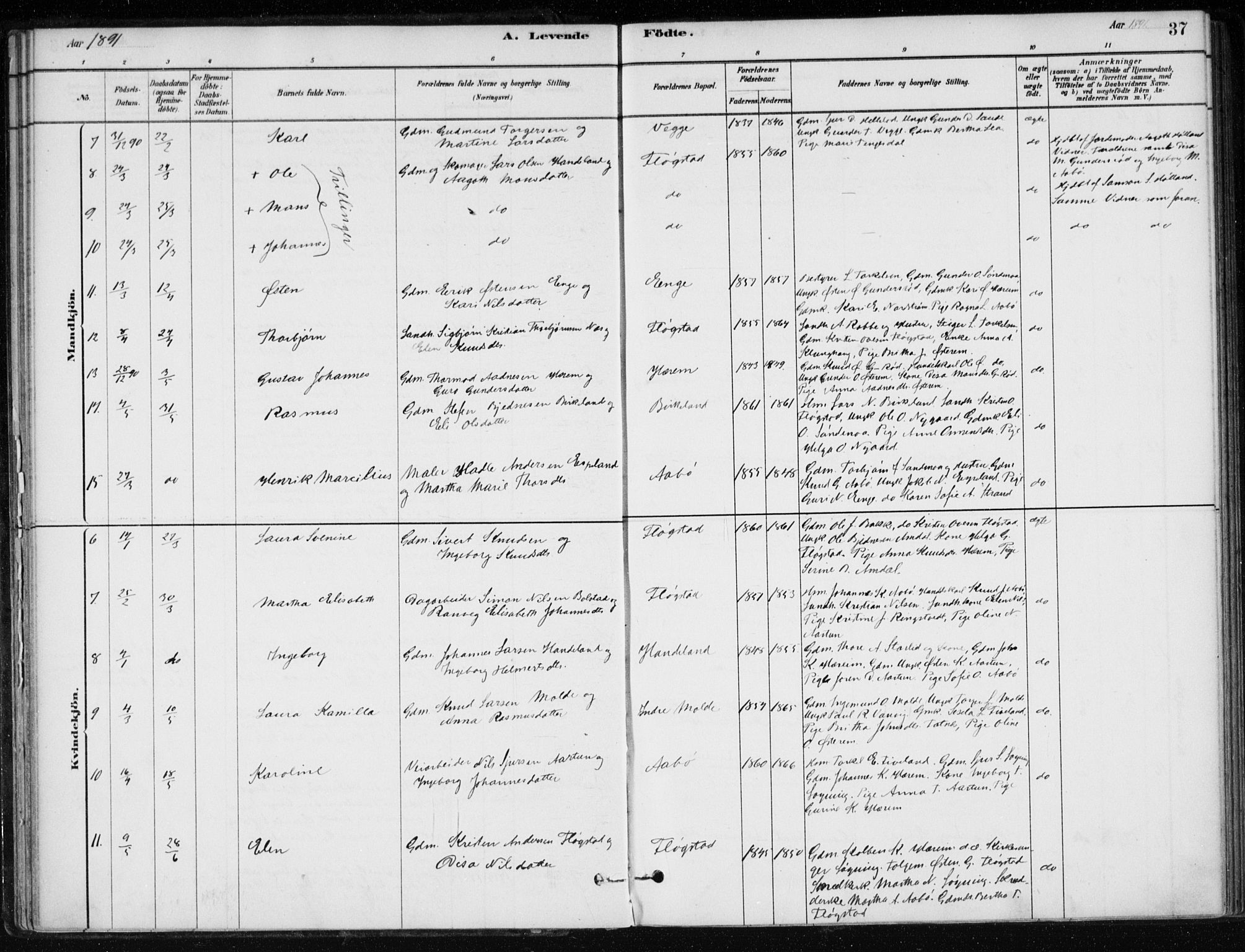 Sand sokneprestkontor, AV/SAST-A-101848/01/III/L0006: Parish register (official) no. A 6, 1880-1898, p. 37