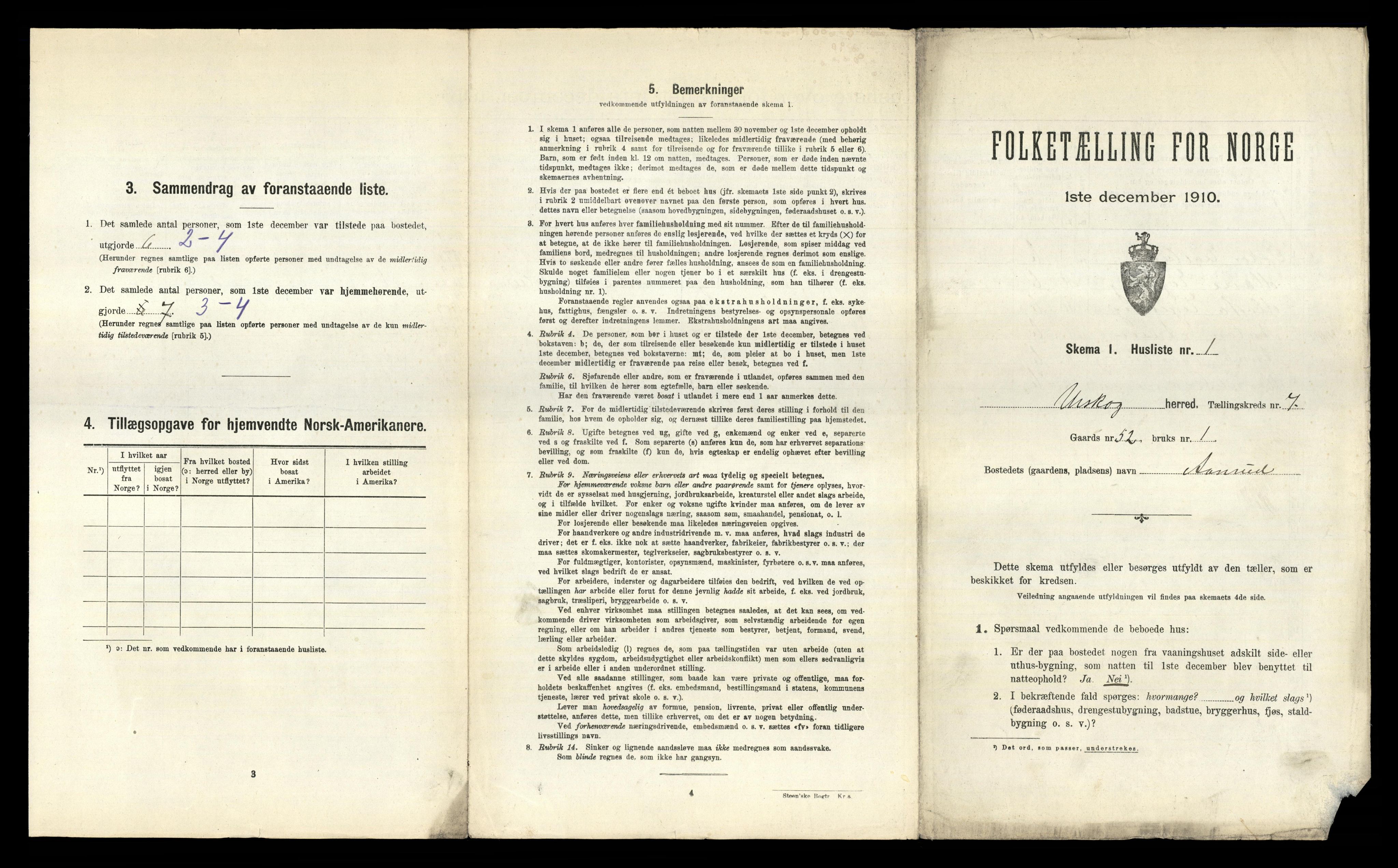 RA, 1910 census for Aurskog, 1910, p. 1161