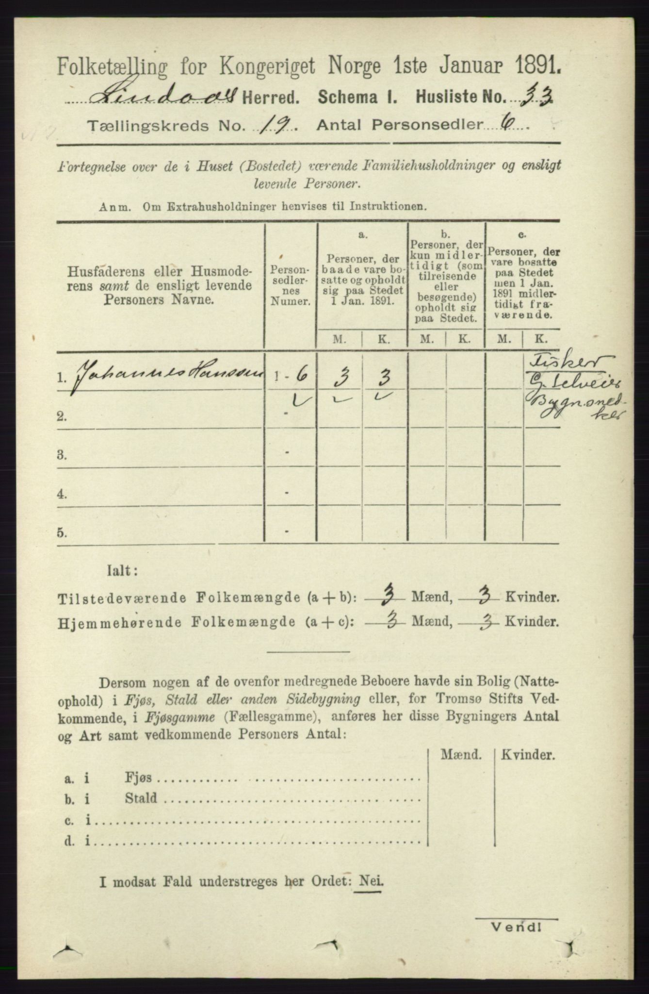 RA, 1891 census for 1263 Lindås, 1891, p. 6905