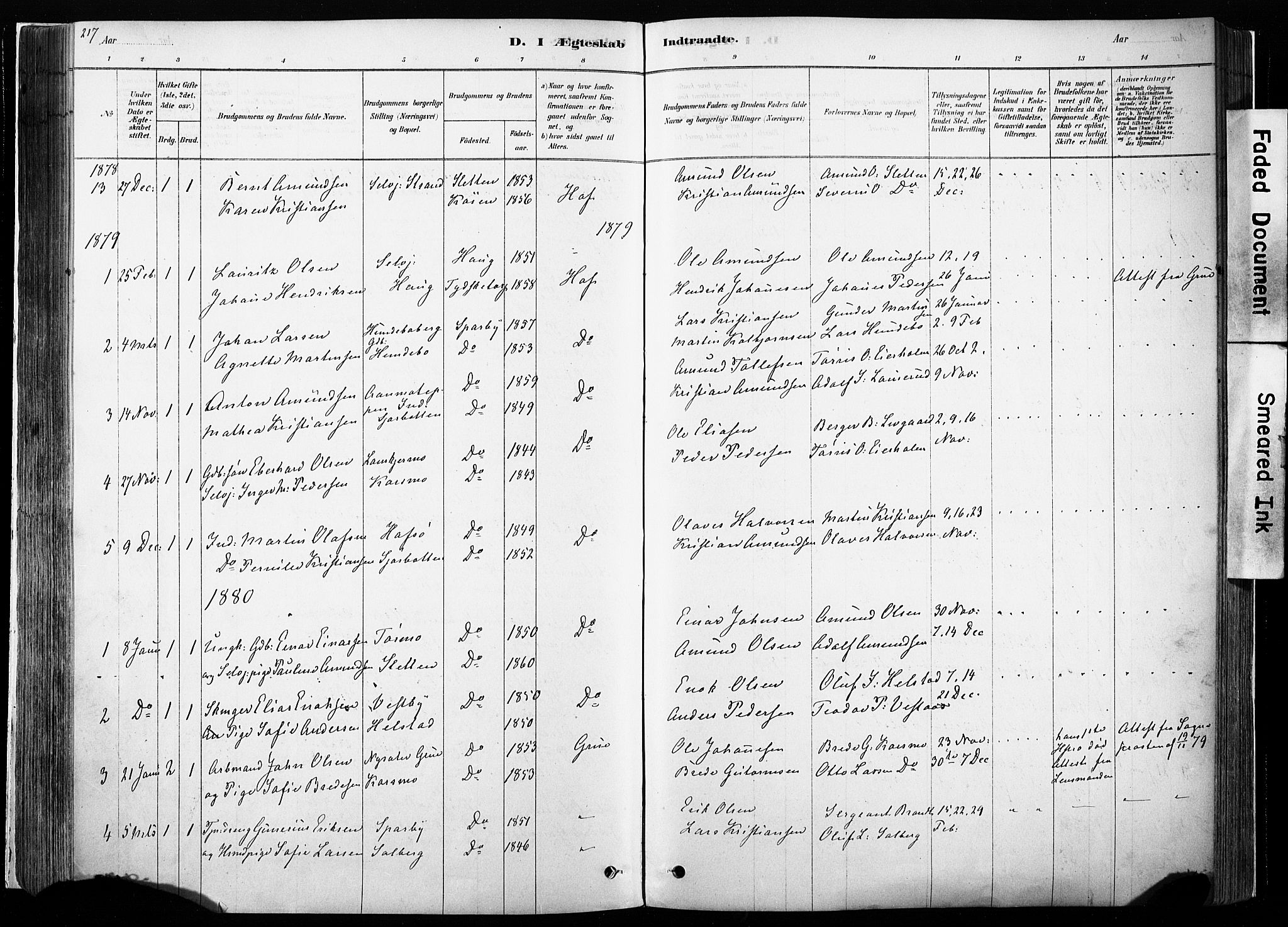 Hof prestekontor, SAH/PREST-038/H/Ha/Haa/L0010: Parish register (official) no. 10, 1878-1909, p. 217
