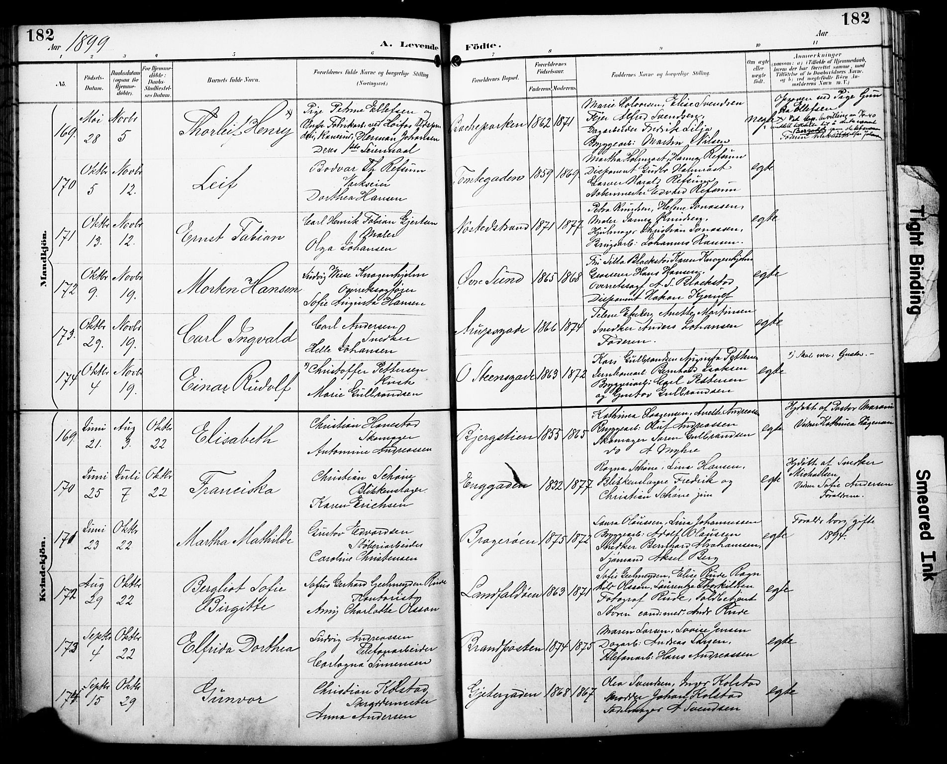 Bragernes kirkebøker, SAKO/A-6/F/Fb/L0008: Parish register (official) no. II 8, 1894-1902, p. 182