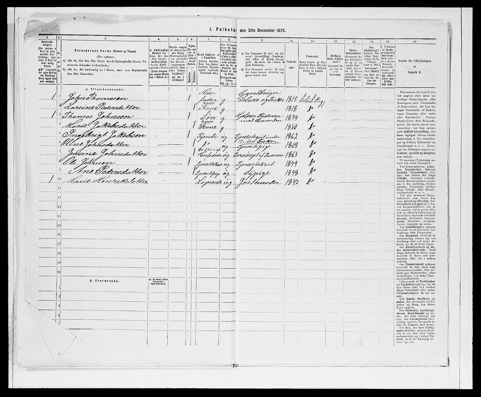 SAB, 1875 Census for 1441P Selje, 1875, p. 1373