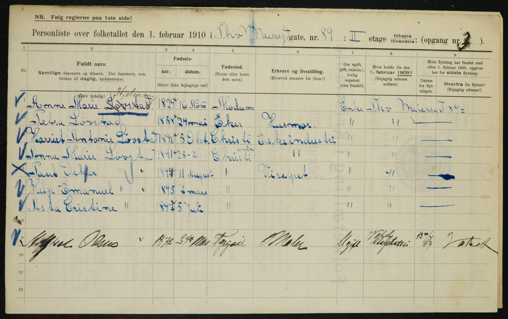 OBA, Municipal Census 1910 for Kristiania, 1910, p. 105671