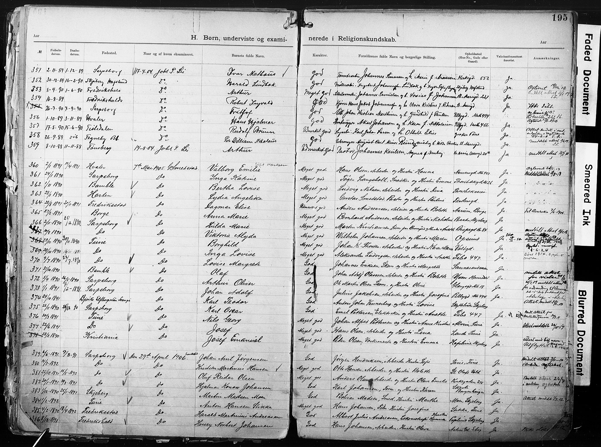 Sarpsborg metodistkirke, SAO/PAO-0233/A/L0004: Dissenter register no. 4, 1892-1923, p. 195