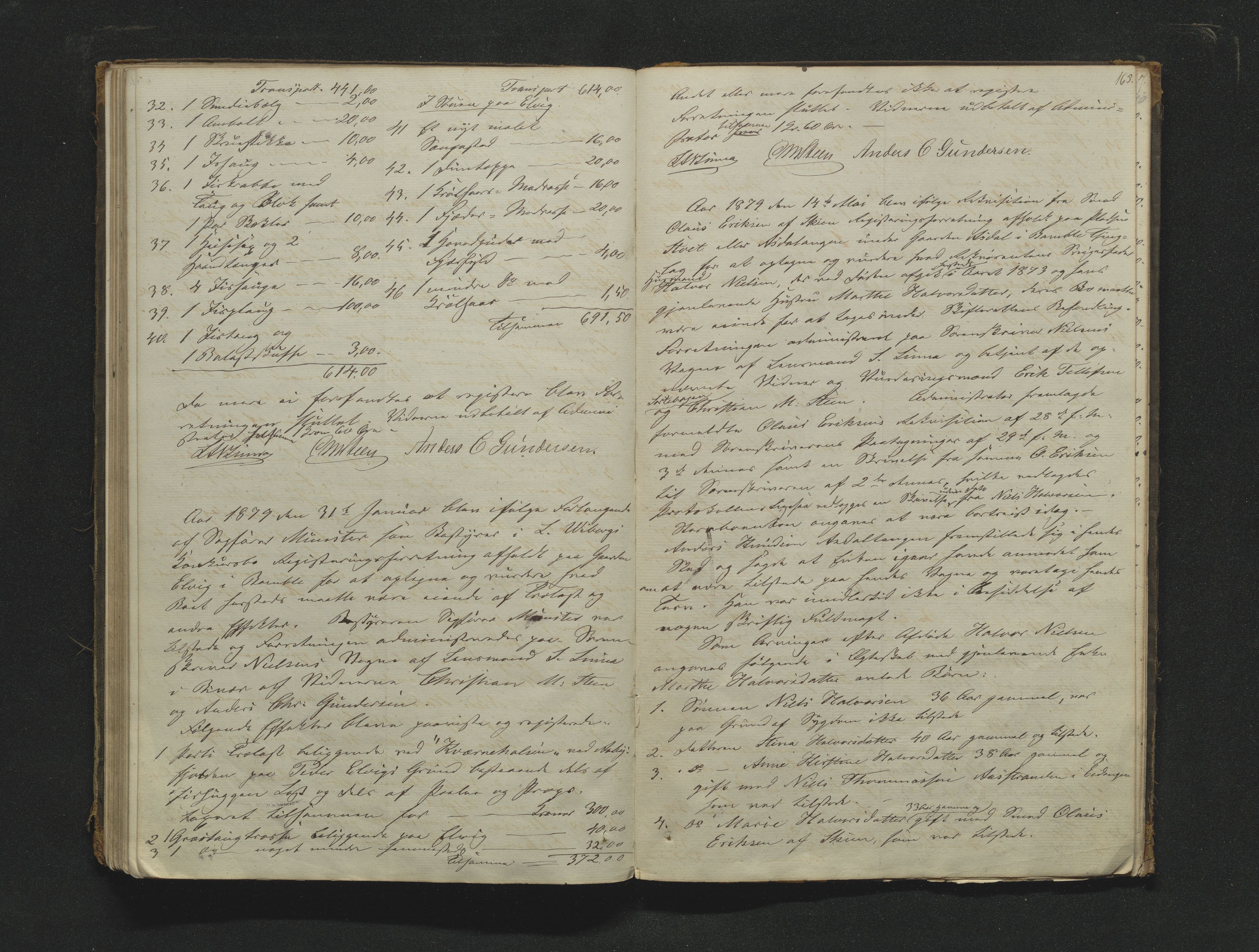 Bamble sorenskriveri, AV/SAKO-A-214/H/Hb/Hbb/Hbbb/L0002/0003: Skifteregisteringsprotokoll  / Skifteregisteringsprotokoll 5, 1862-1882, p. 164-165