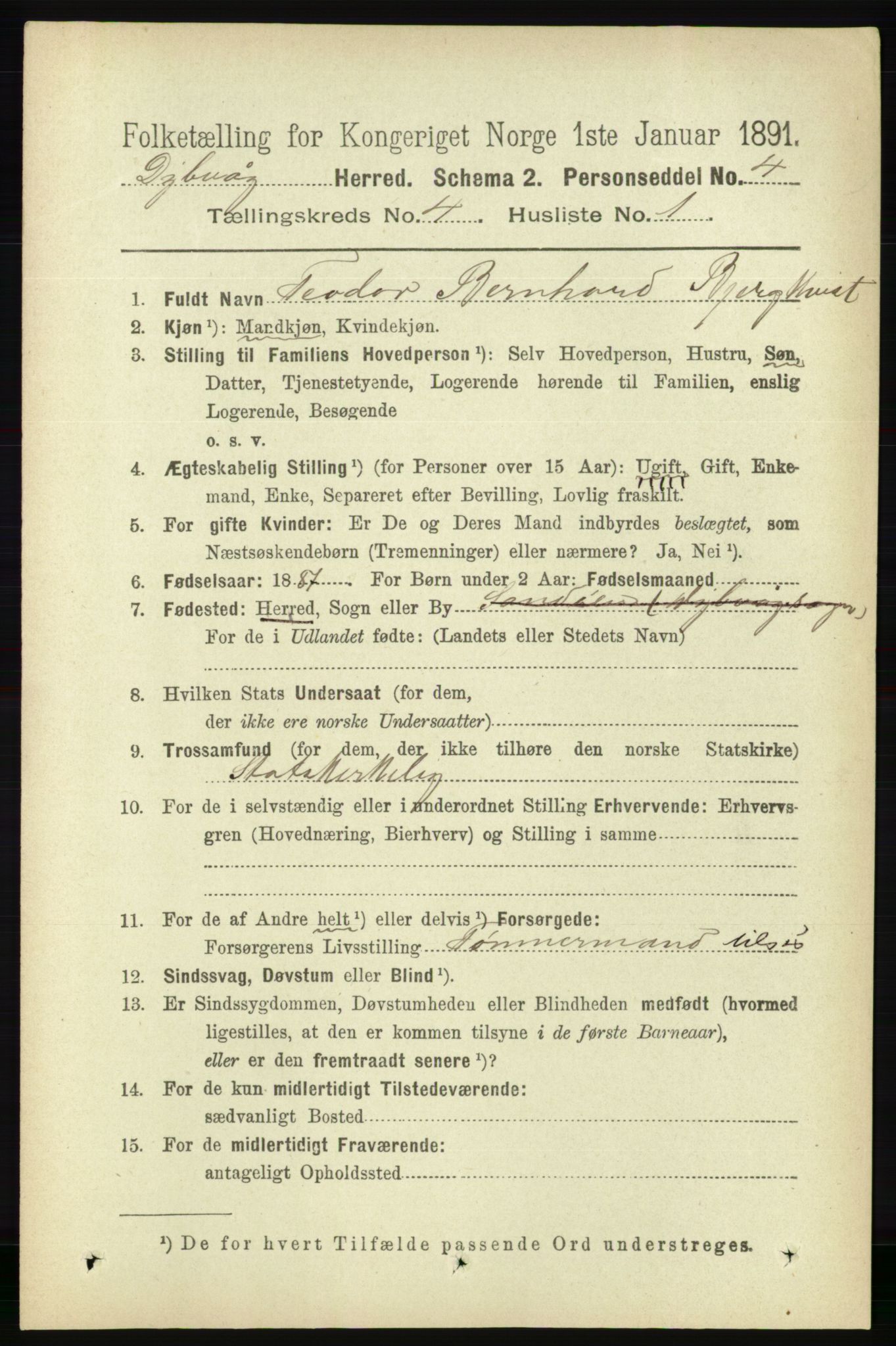 RA, 1891 census for 0915 Dypvåg, 1891, p. 1017