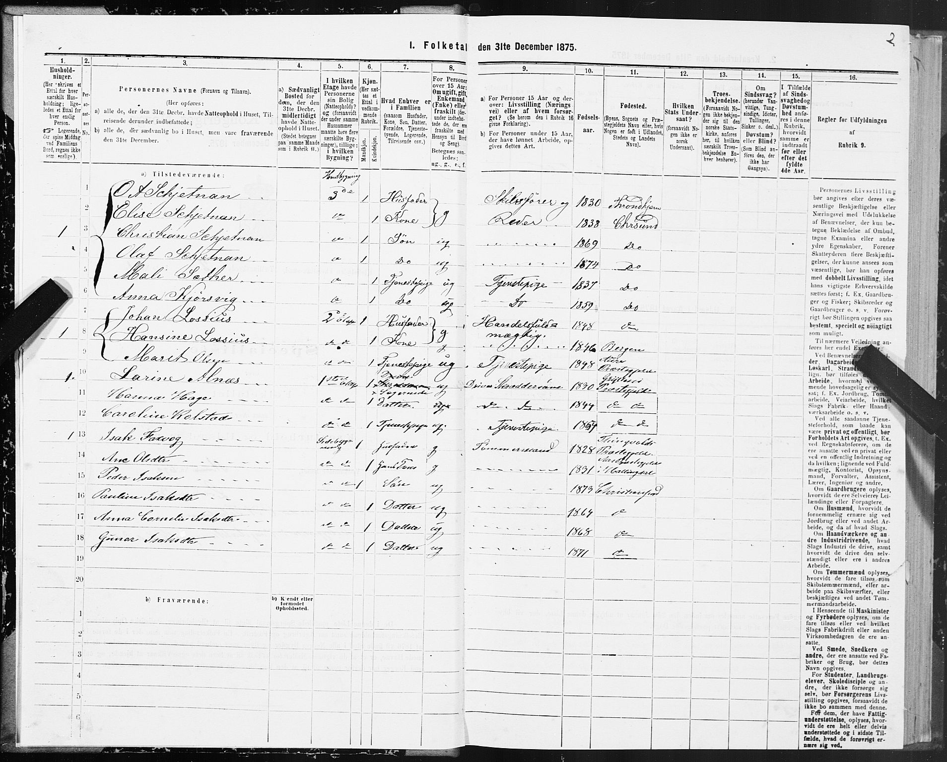 SAT, 1875 census for 1503B Kristiansund/Kristiansund, 1875, p. 2002