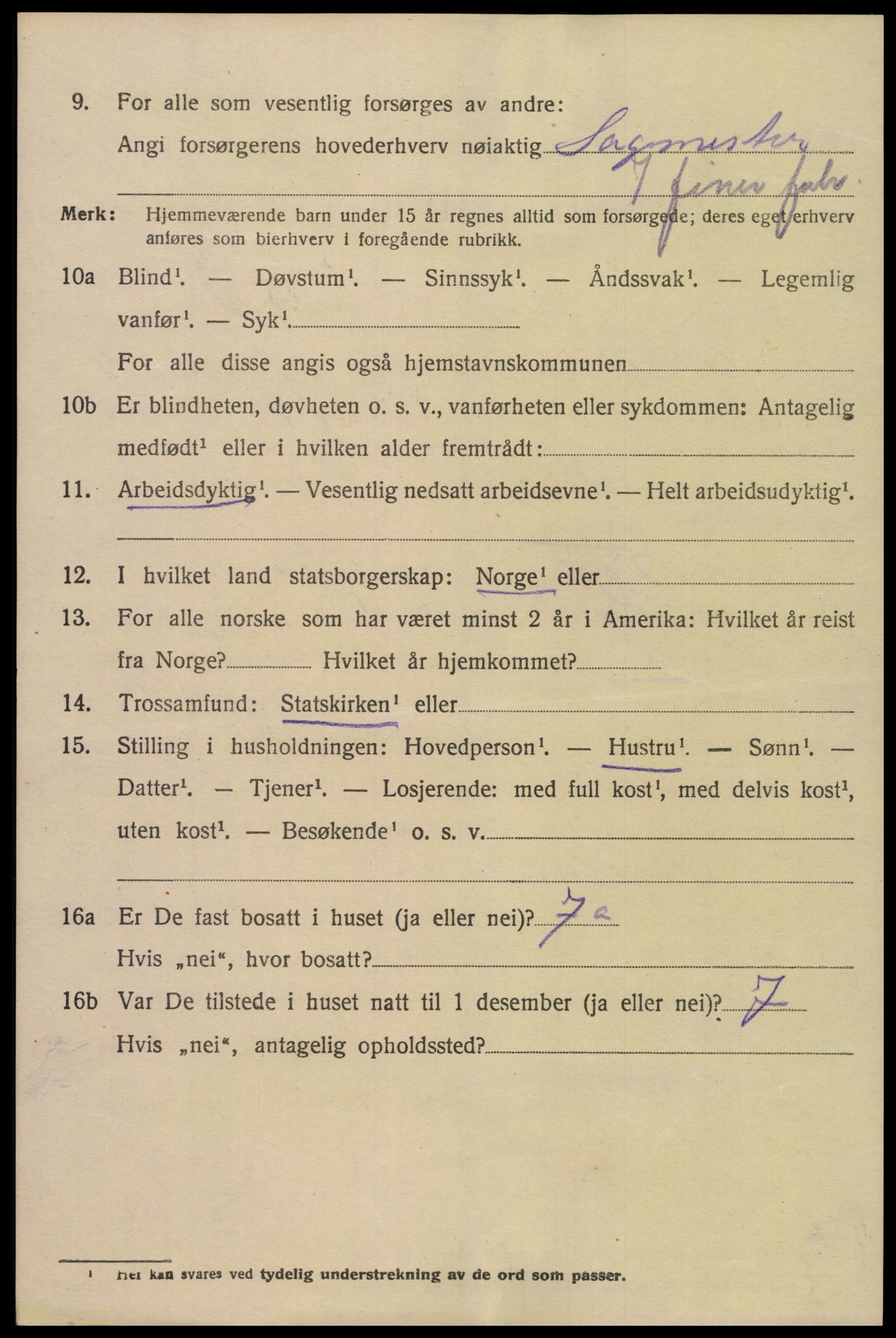 SAK, 1920 census for Oddernes, 1920, p. 5178