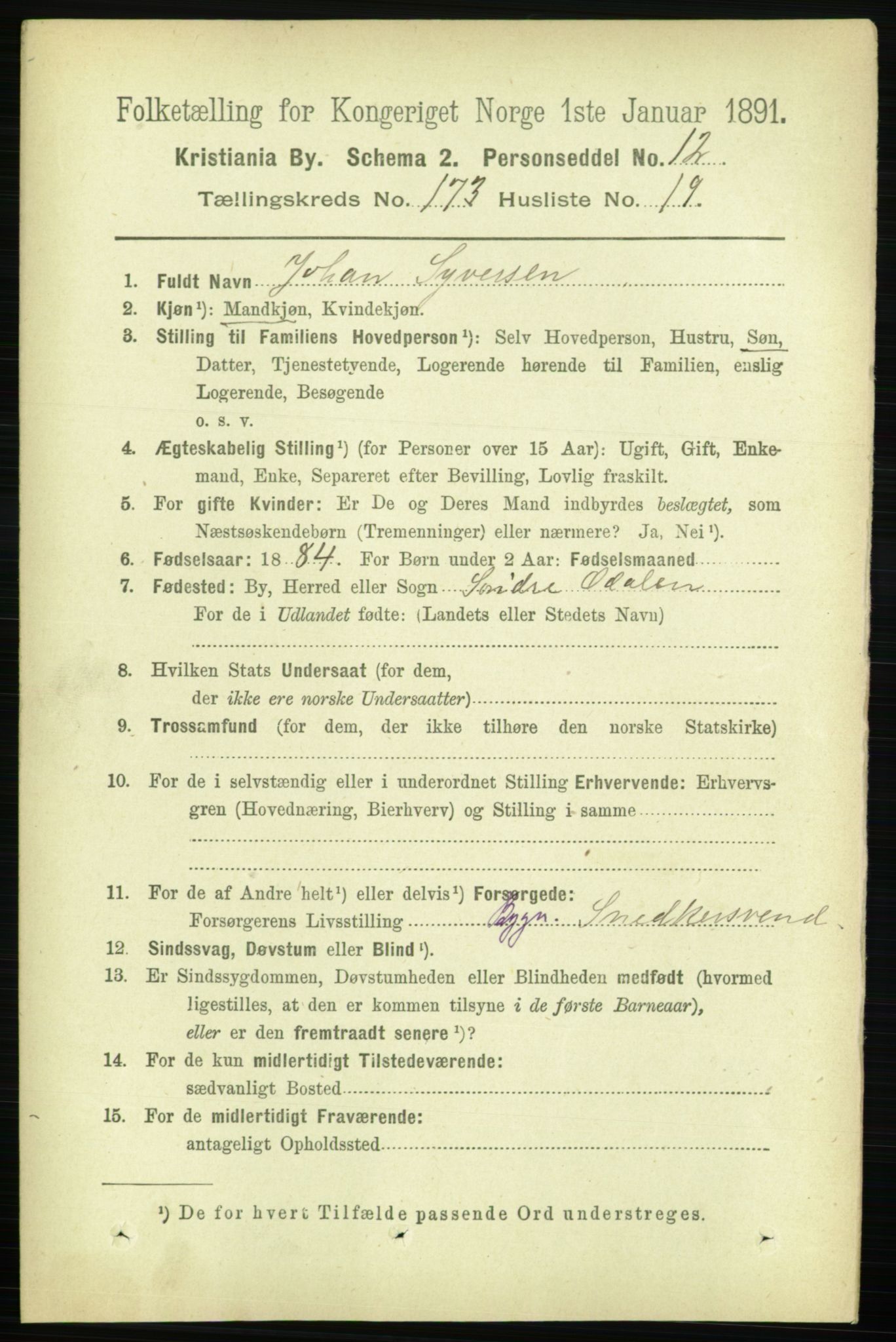 RA, 1891 census for 0301 Kristiania, 1891, p. 103708